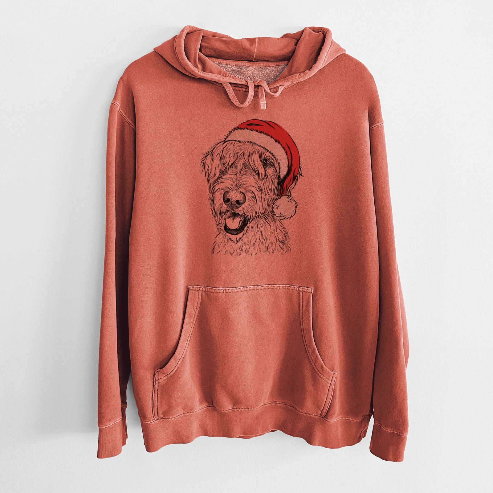 Santa Hat Ragnar the Irish Wolfhound - Unisex Pigment Dyed Hoodie