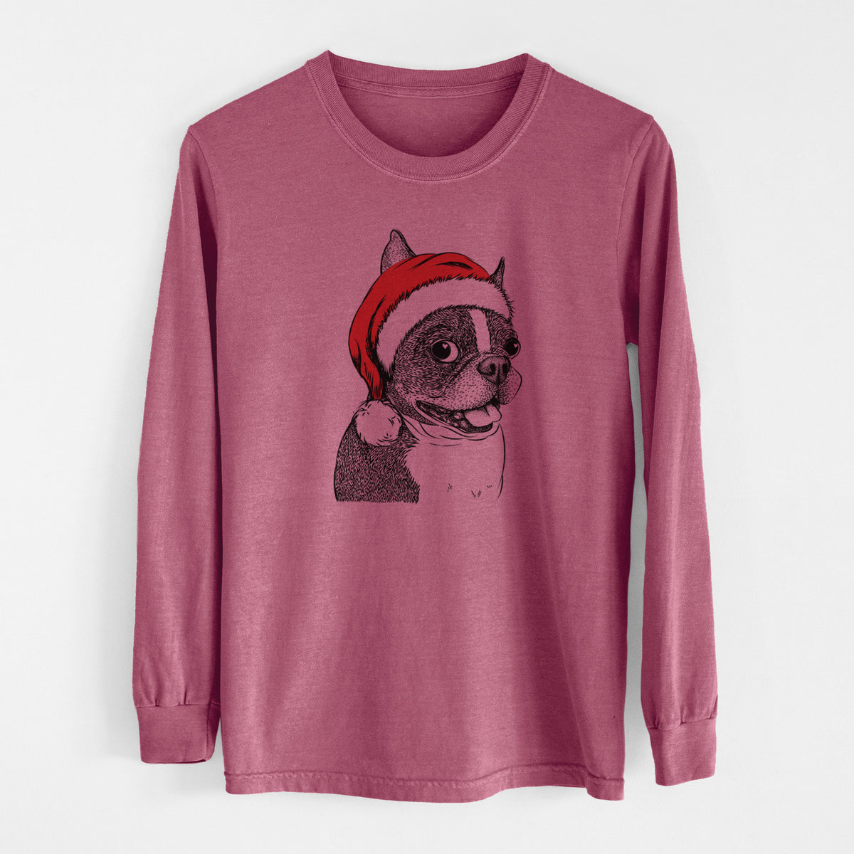 Santa Ralphie the Boston Terrier - Men&#39;s Heavyweight 100% Cotton Long Sleeve