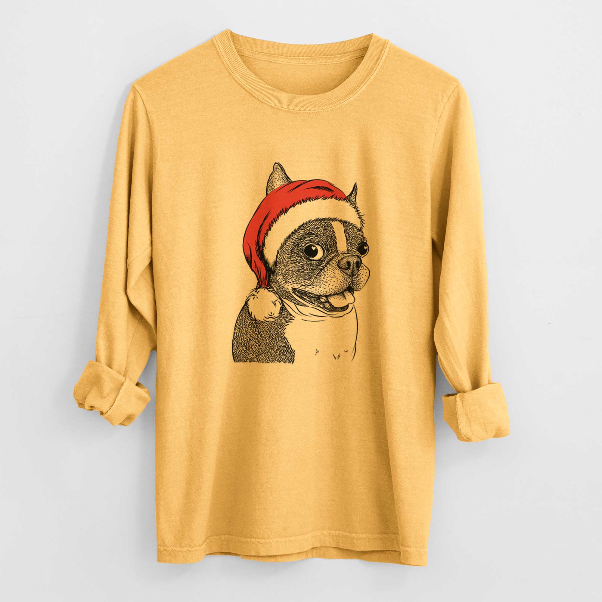 Santa Ralphie the Boston Terrier - Men's Heavyweight 100% Cotton Long Sleeve