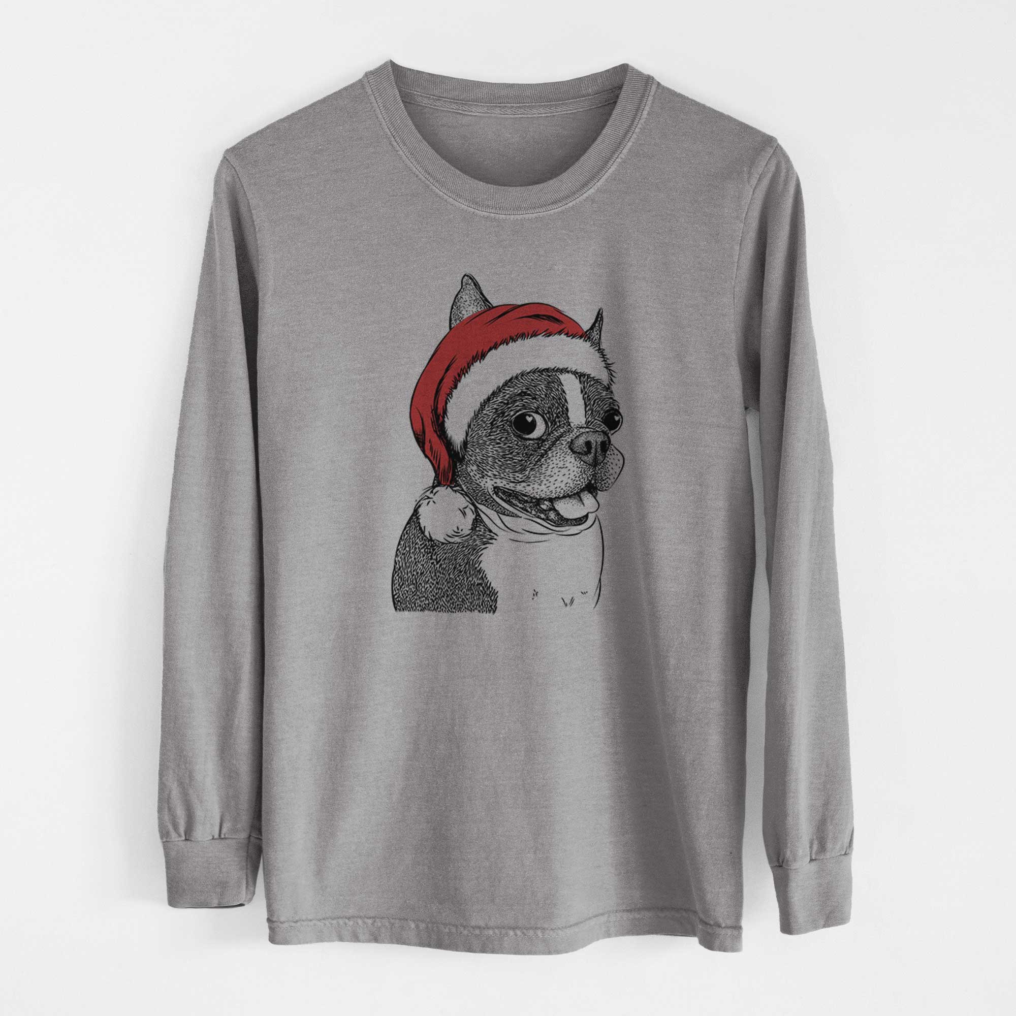 Santa Ralphie the Boston Terrier - Men's Heavyweight 100% Cotton Long Sleeve