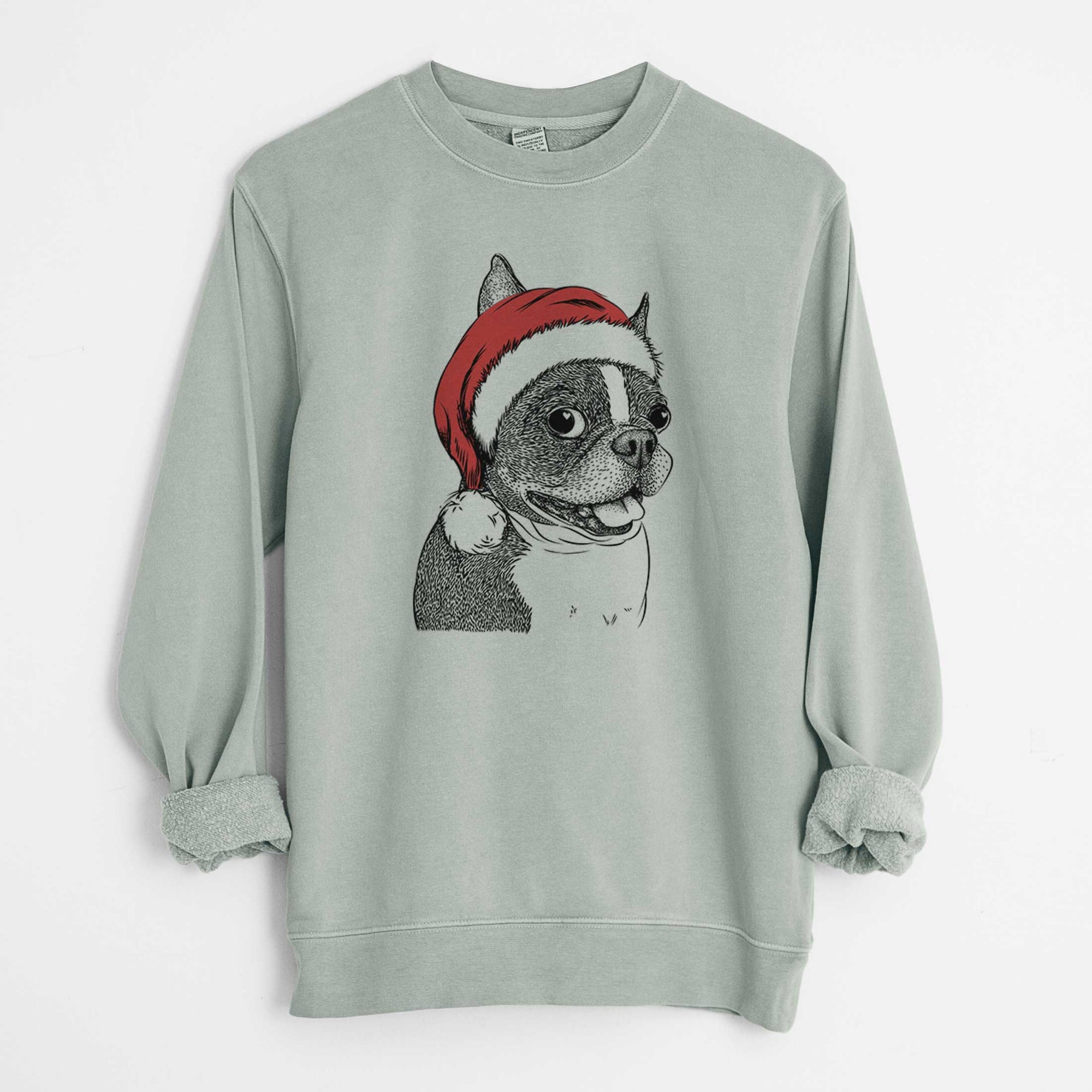 Santa Ralphie the Boston Terrier - Unisex Pigment Dyed Crew Sweatshirt