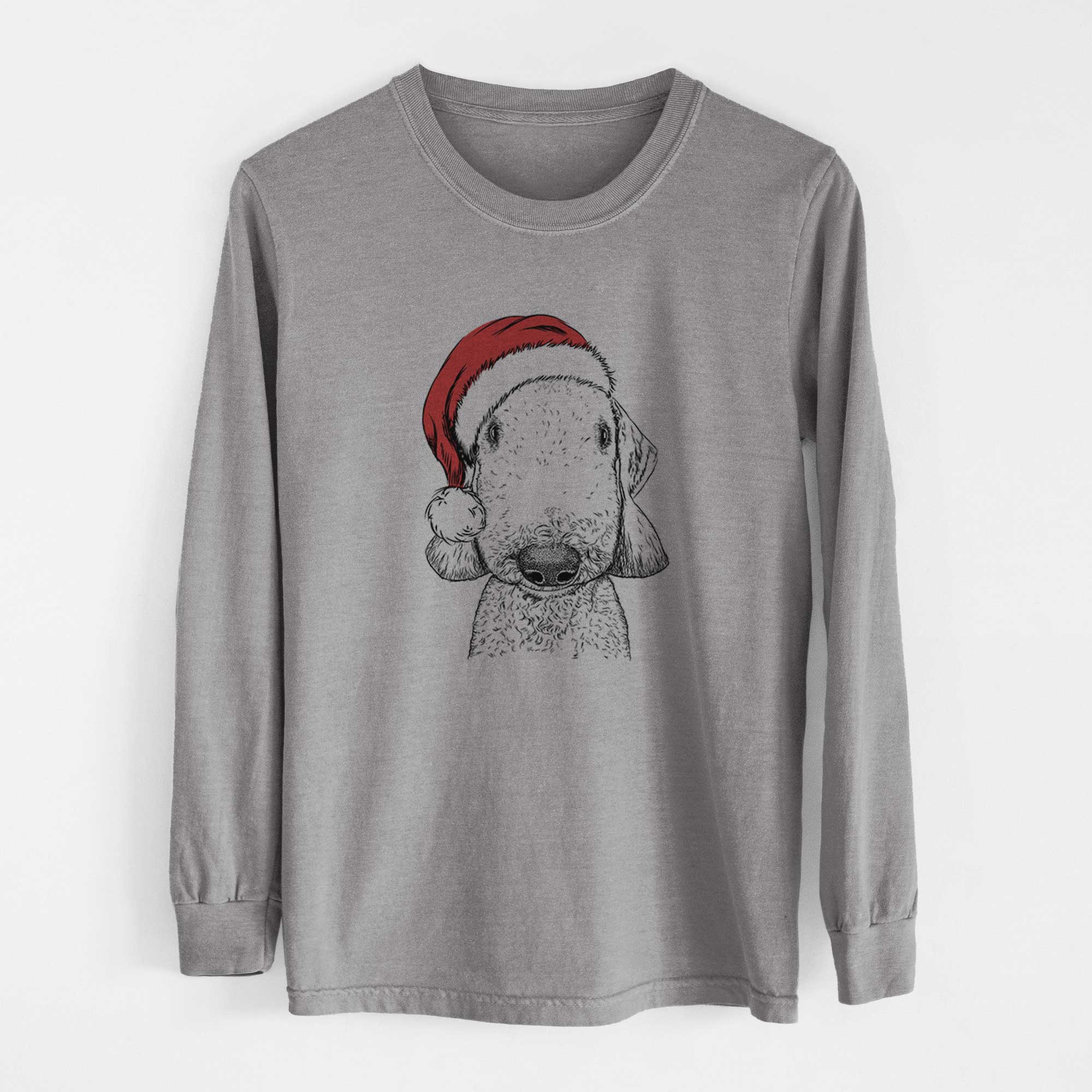 Santa Remington the Bedlington Terrier - Men's Heavyweight 100% Cotton Long Sleeve