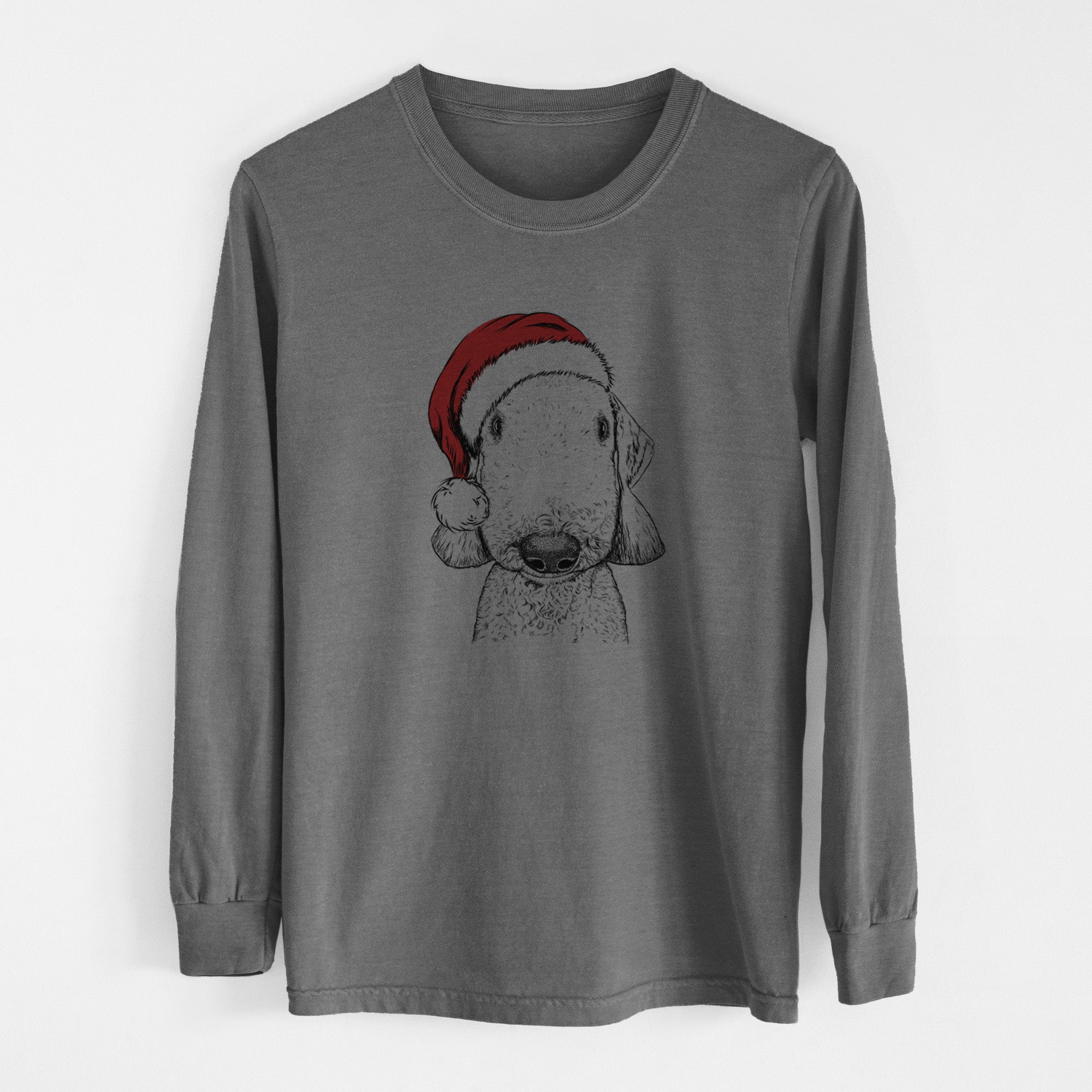 Santa Remington the Bedlington Terrier - Men's Heavyweight 100% Cotton Long Sleeve