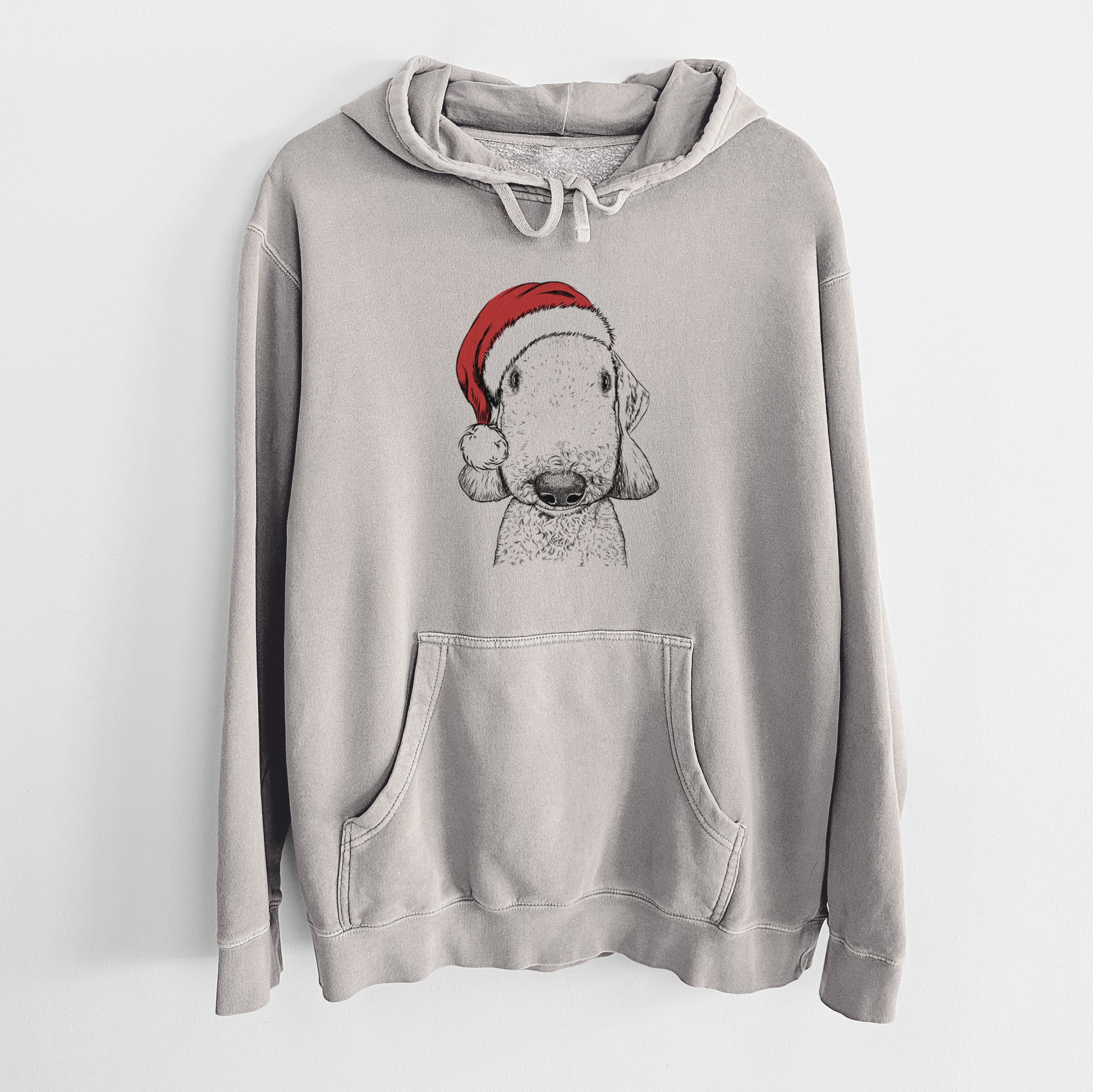 Santa Hat Remington the Bedlington Terrier - Unisex Pigment Dyed Hoodie