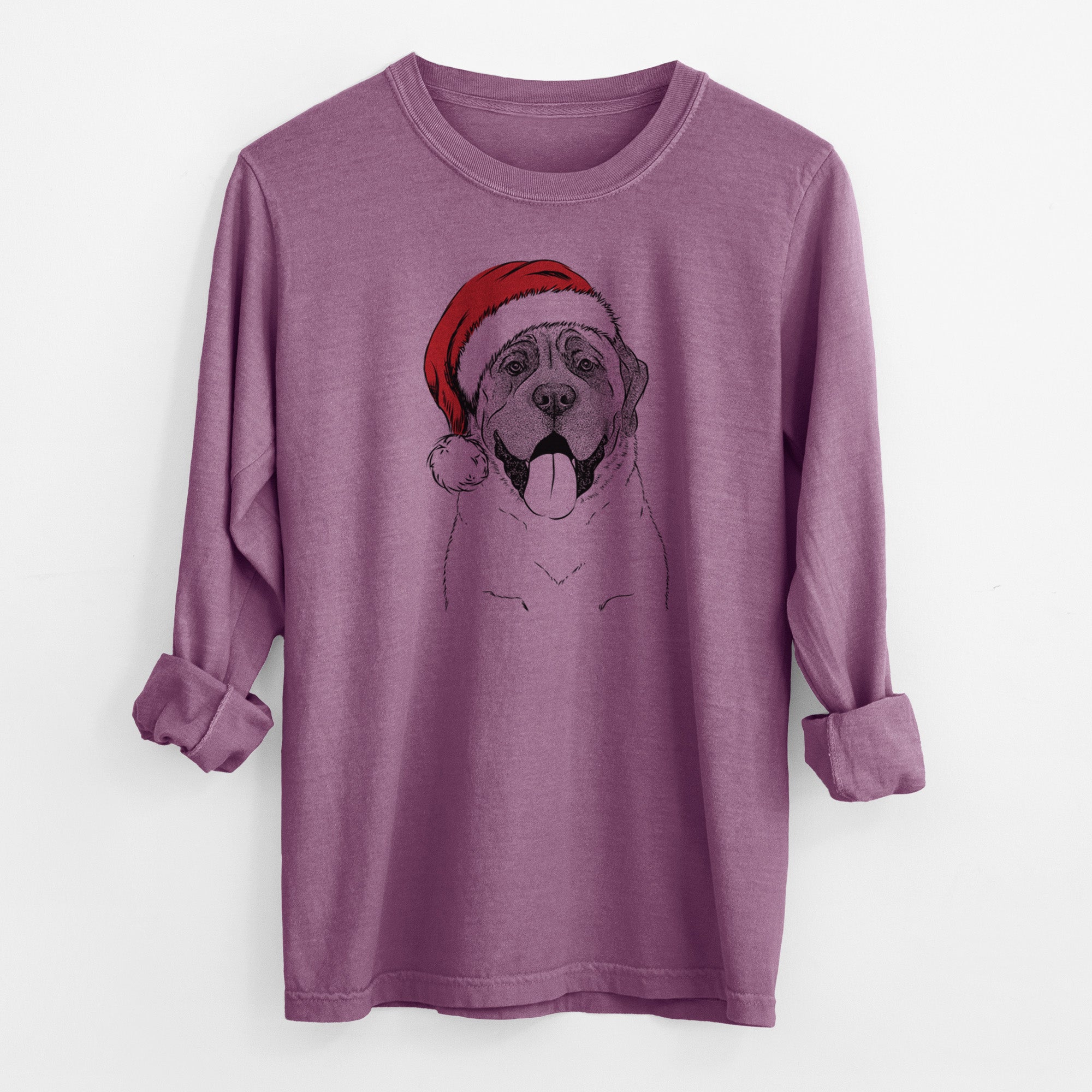 Santa Remmie the English Mastiff - Men's Heavyweight 100% Cotton Long Sleeve