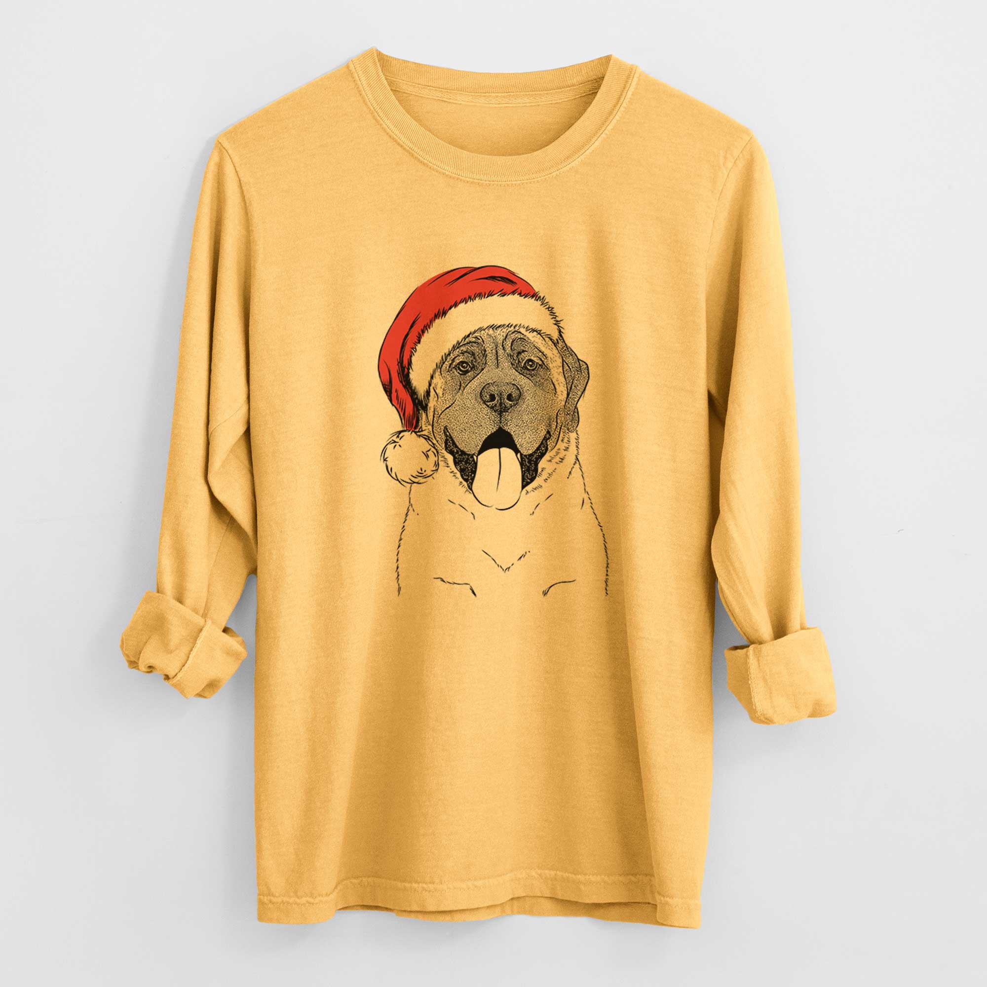 Santa Remmie the English Mastiff - Men's Heavyweight 100% Cotton Long Sleeve