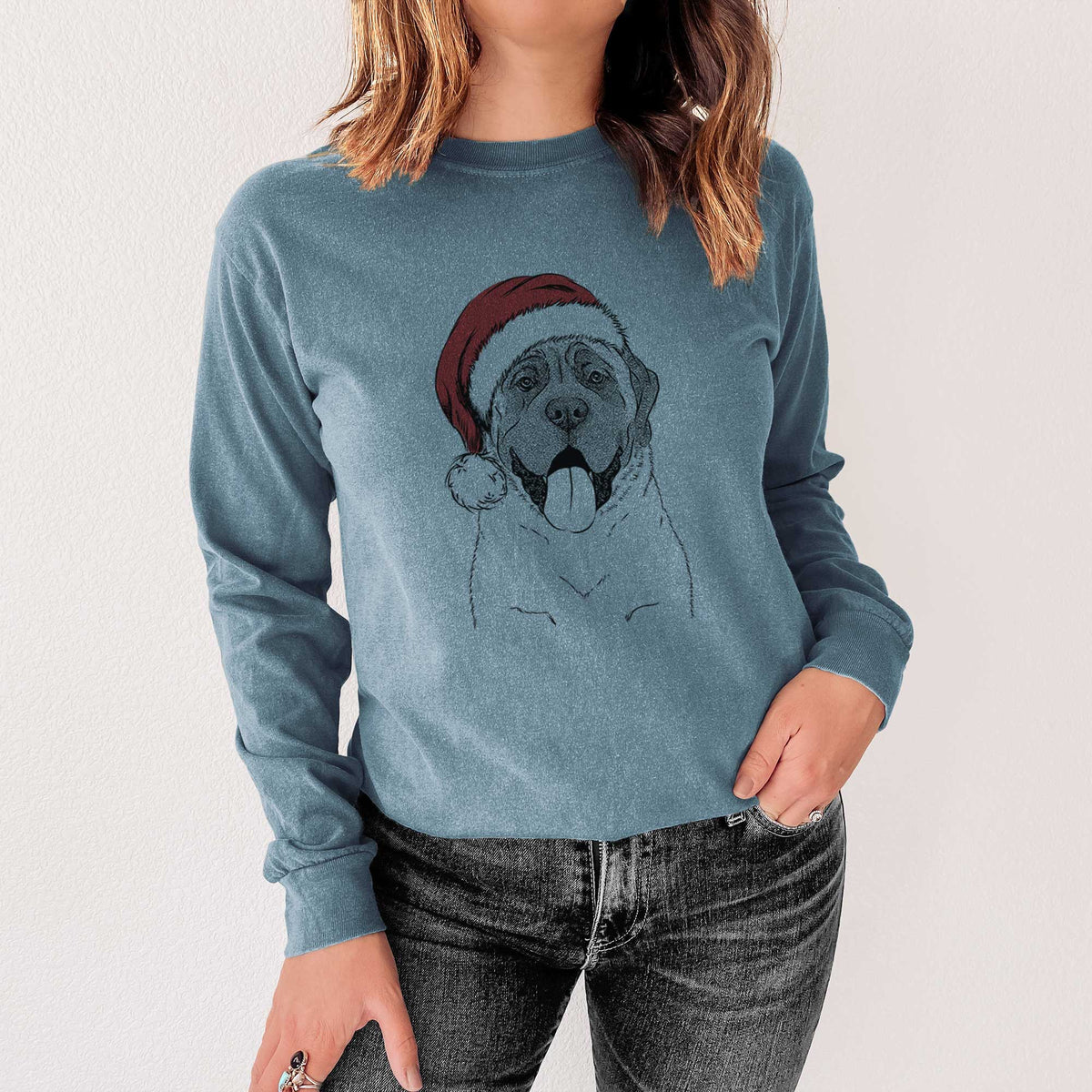 Santa Remmie the English Mastiff - Men's Heavyweight 100% Cotton Long Sleeve