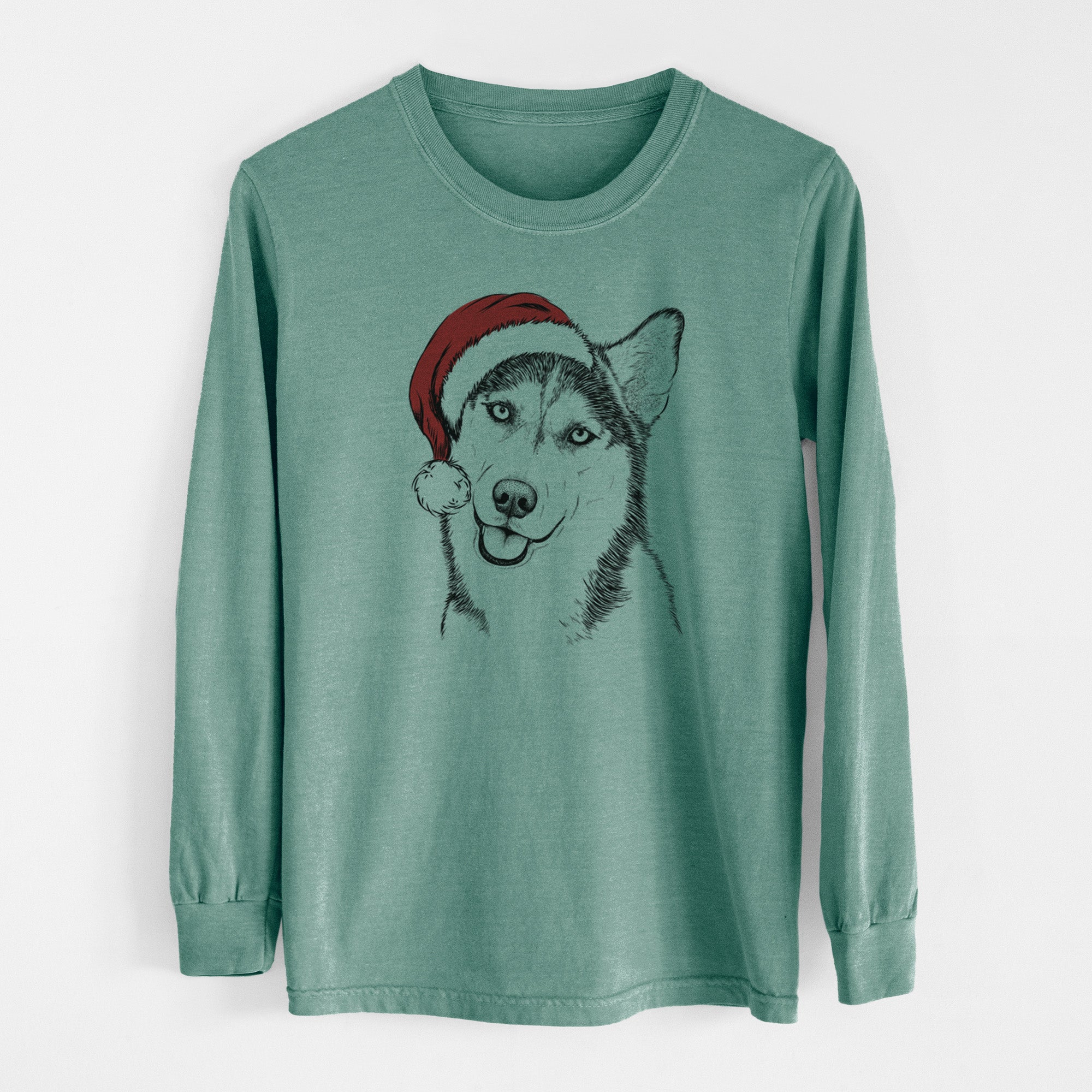 Santa Remmie the Siberian Husky - Men's Heavyweight 100% Cotton Long Sleeve