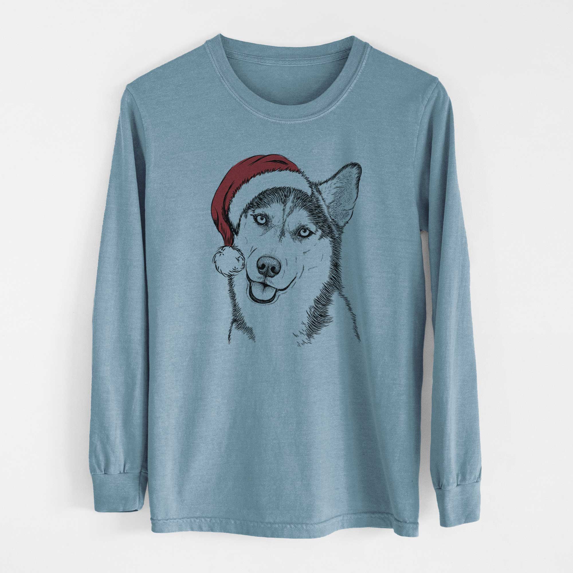 Santa Remmie the Siberian Husky - Men's Heavyweight 100% Cotton Long Sleeve