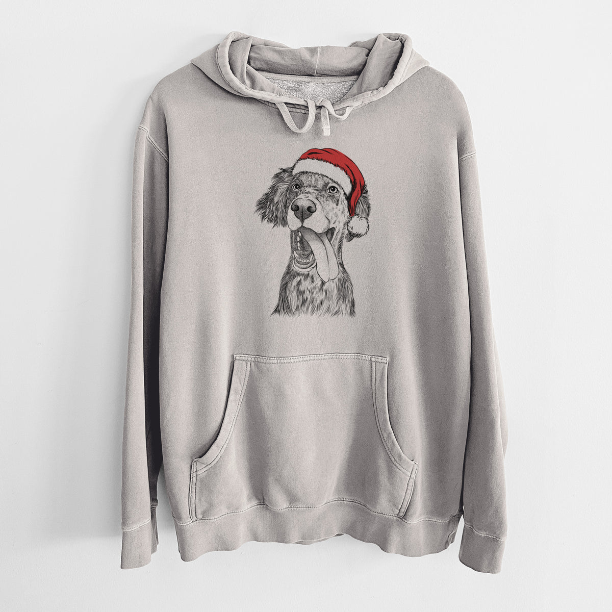 Santa Hat Renly the English Setter - Unisex Pigment Dyed Hoodie