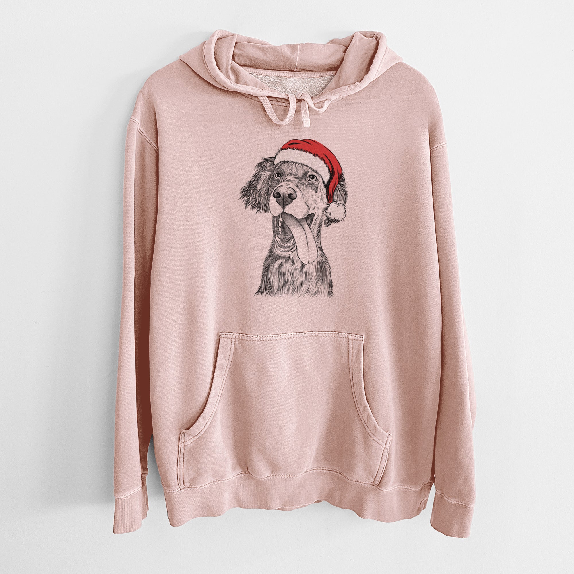 Santa Hat Renly the English Setter - Unisex Pigment Dyed Hoodie