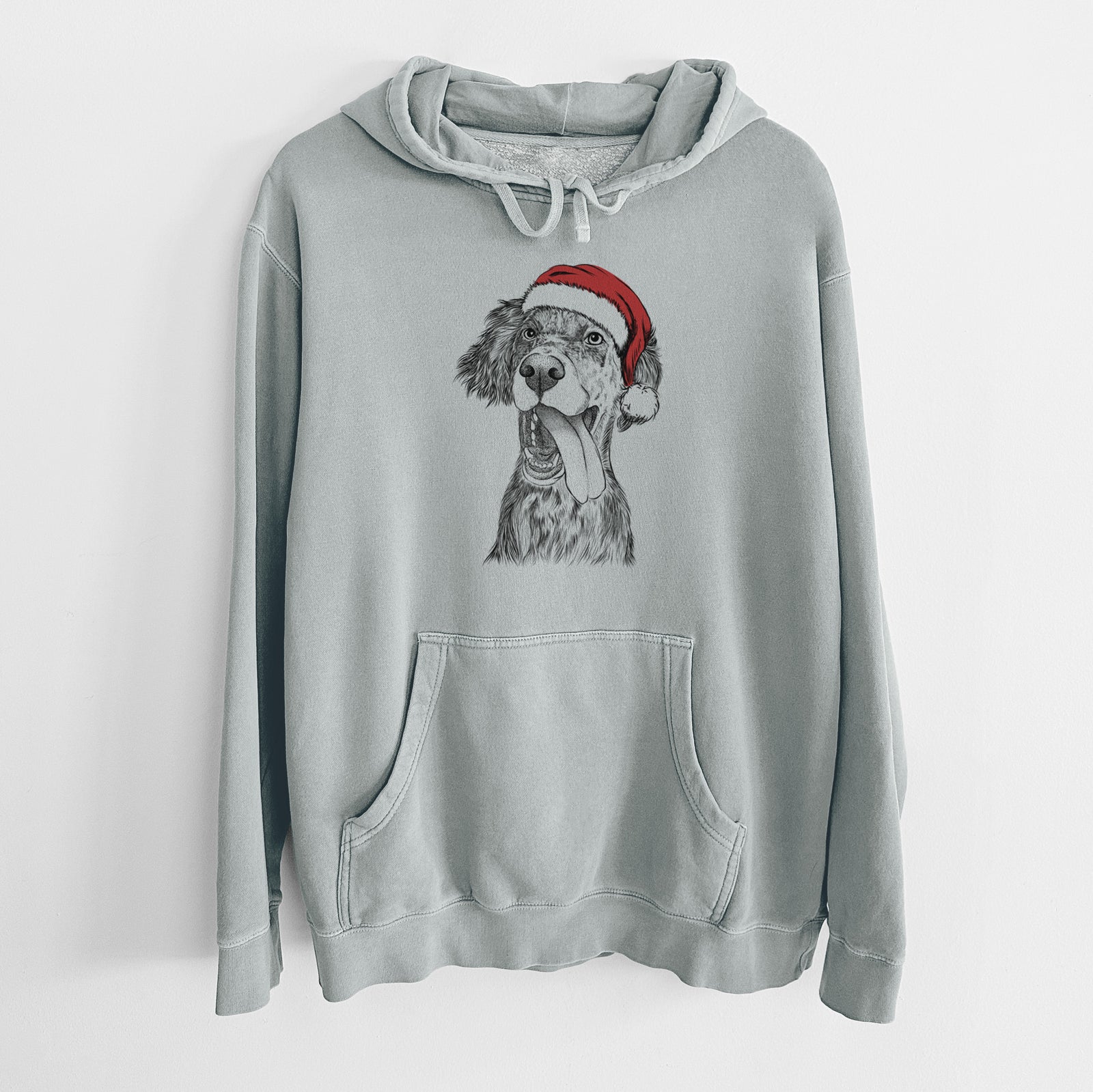 Santa Hat Renly the English Setter - Unisex Pigment Dyed Hoodie