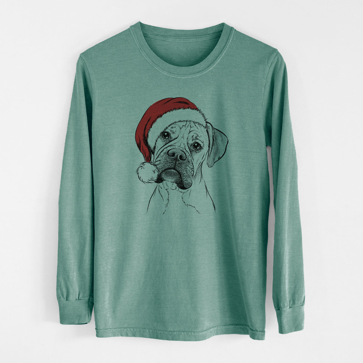 Santa Reuby the Boxer - Men's Heavyweight 100% Cotton Long Sleeve