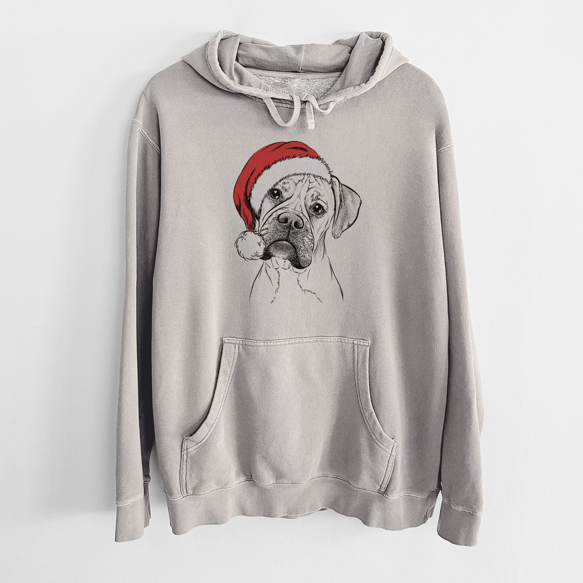 Santa Hat Reuby the Boxer - Unisex Pigment Dyed Hoodie