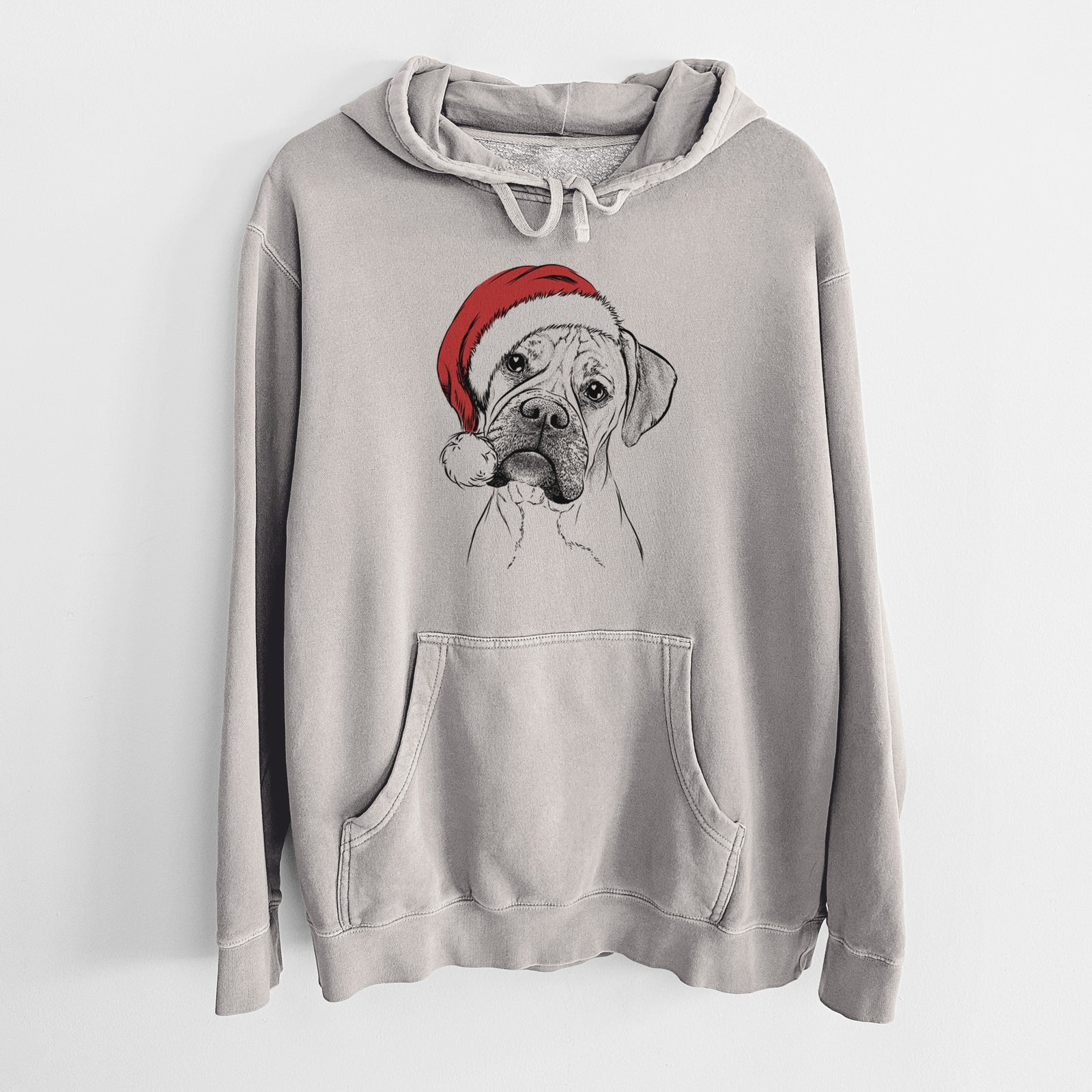 Santa Hat Reuby the Boxer - Unisex Pigment Dyed Hoodie