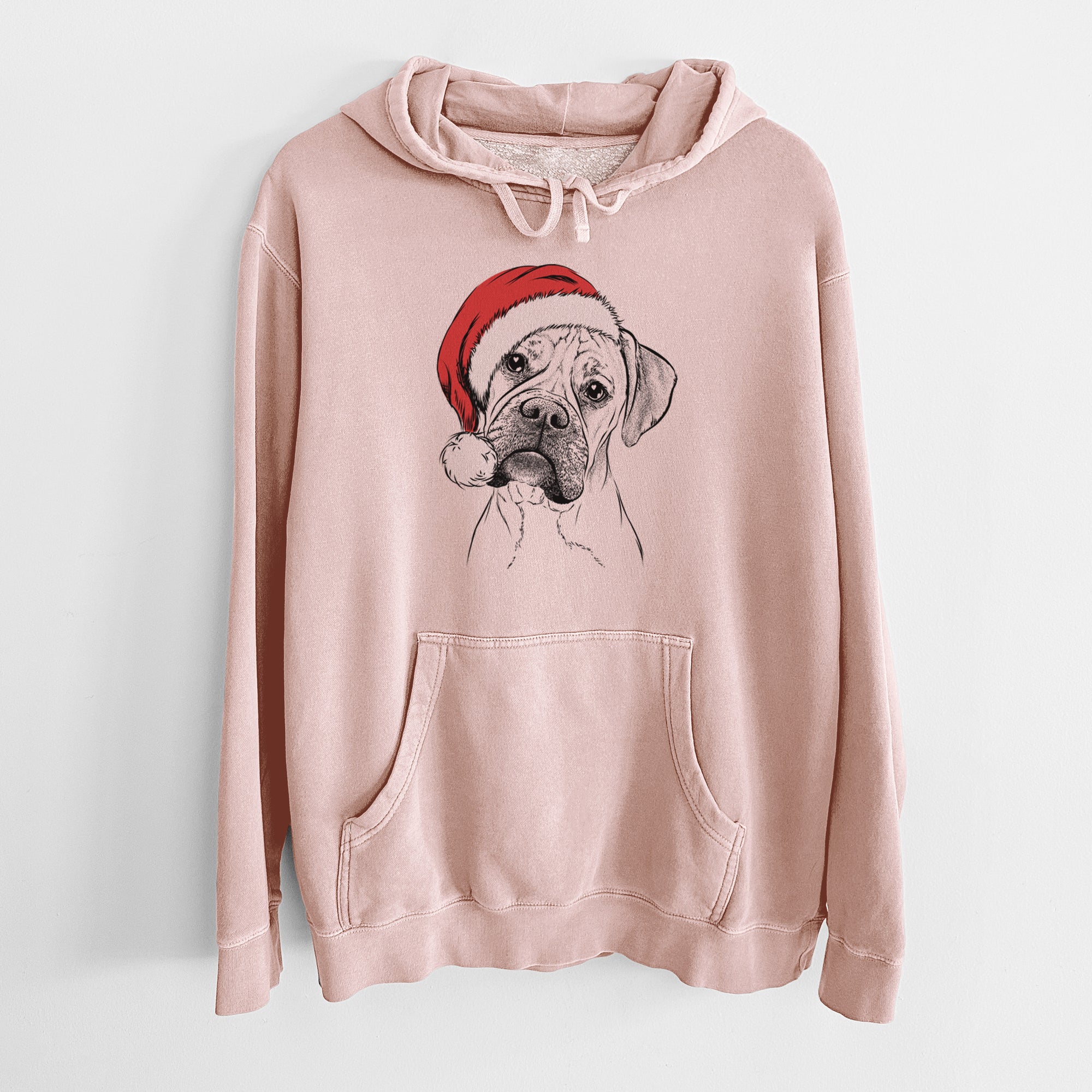 Santa Hat Reuby the Boxer - Unisex Pigment Dyed Hoodie