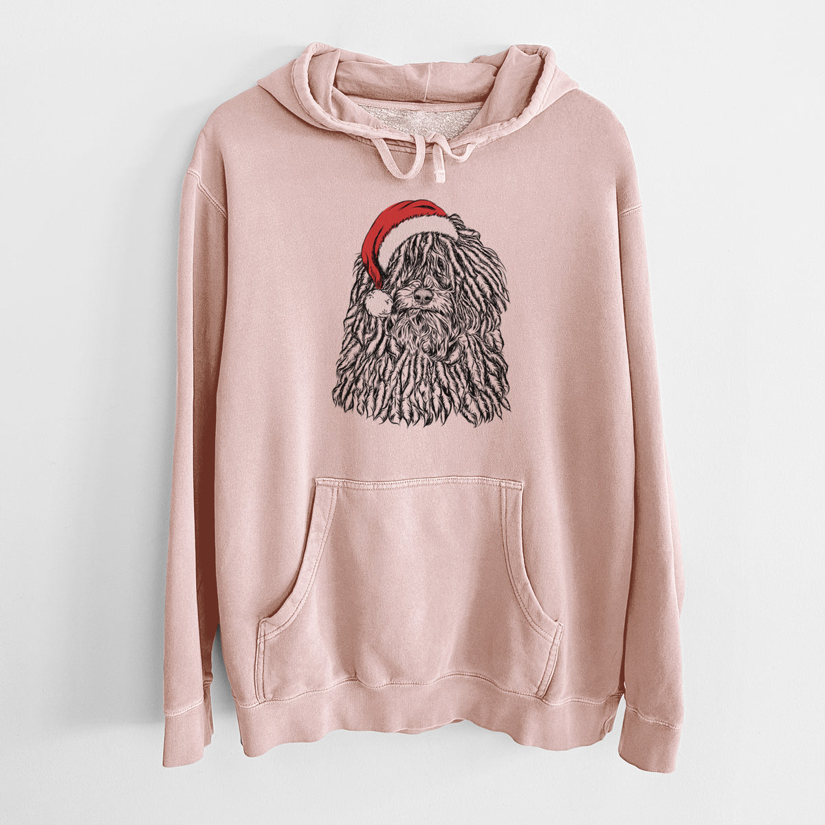 Santa Hat Rezi the Puli - Unisex Pigment Dyed Hoodie