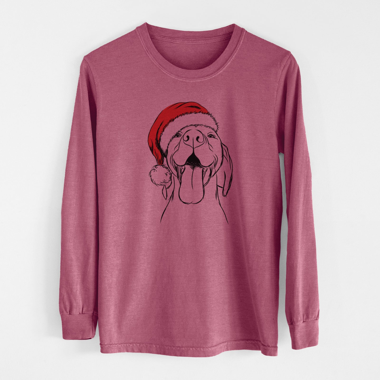 Santa Rhys the Vizsla - Men's Heavyweight 100% Cotton Long Sleeve