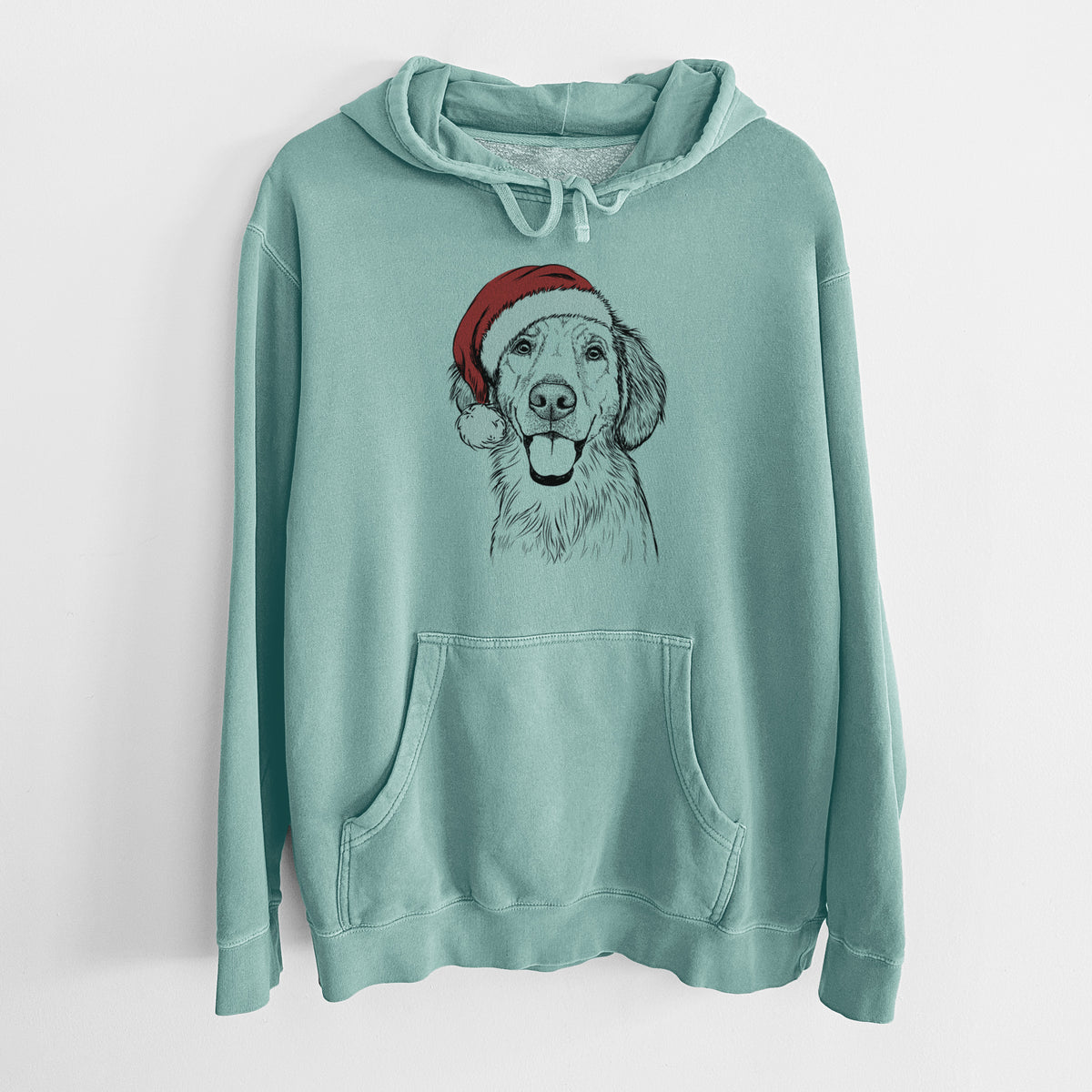 Santa Hat Riley the Golden Retriever - Unisex Pigment Dyed Hoodie