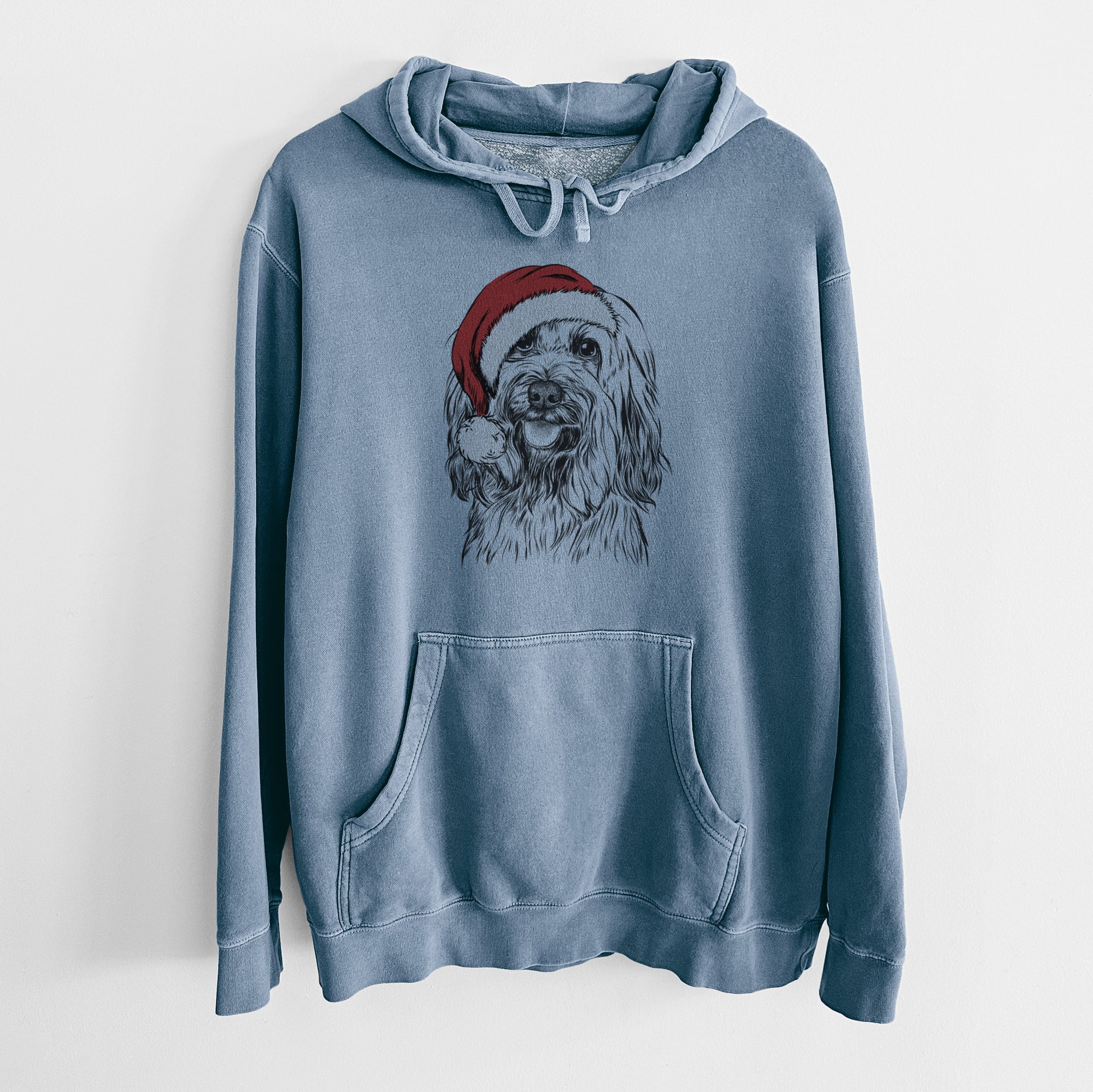 Santa Hat Rime the Tibetan Terrier - Unisex Pigment Dyed Hoodie