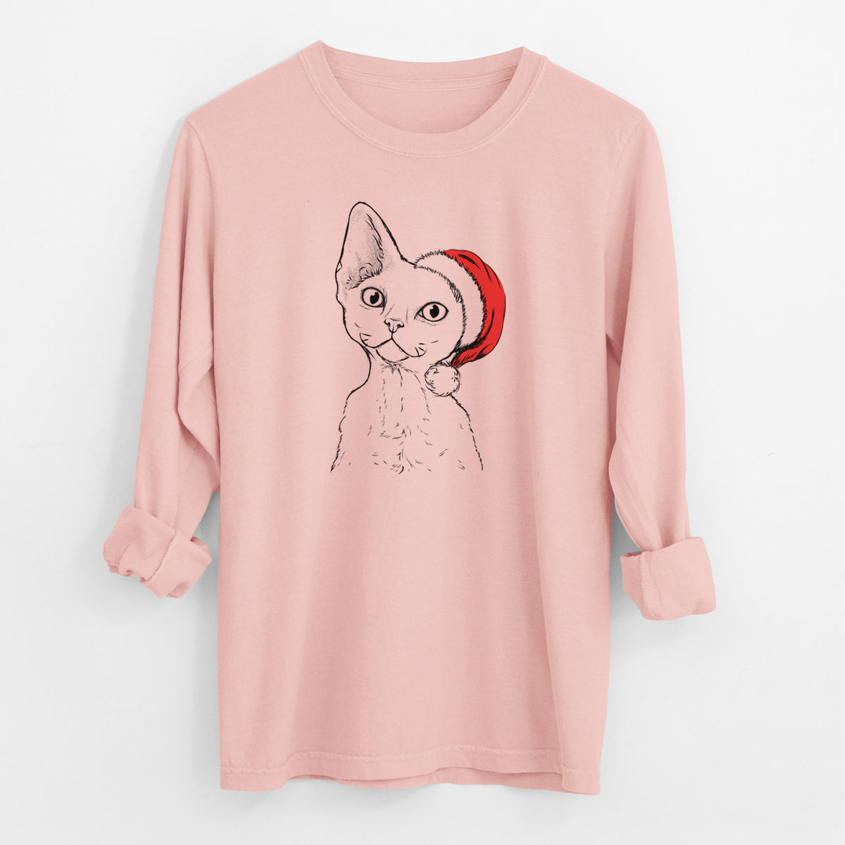 Santa Ripley the Devon Rex Cat - Men's Heavyweight 100% Cotton Long Sleeve