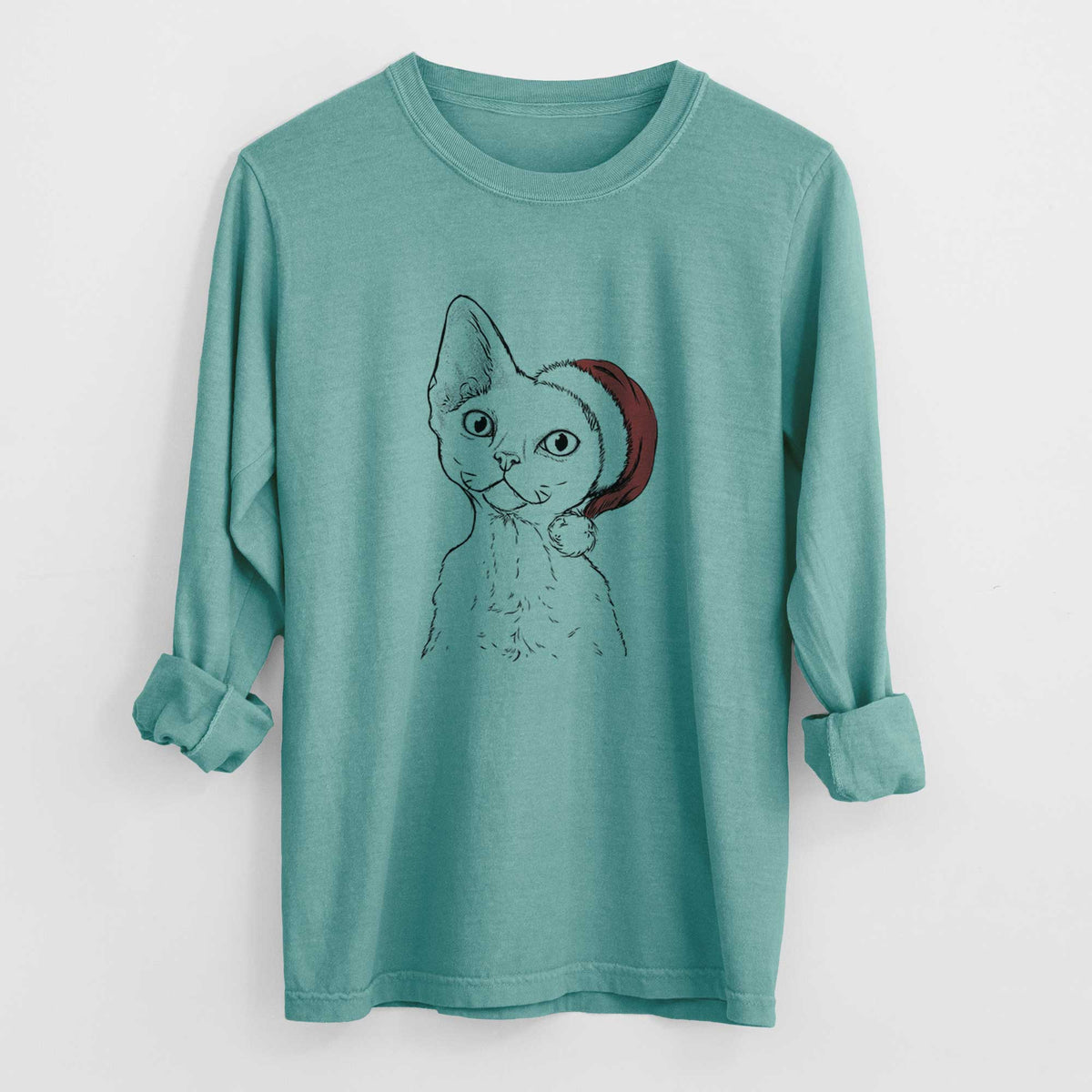 Santa Ripley the Devon Rex Cat - Men's Heavyweight 100% Cotton Long Sleeve