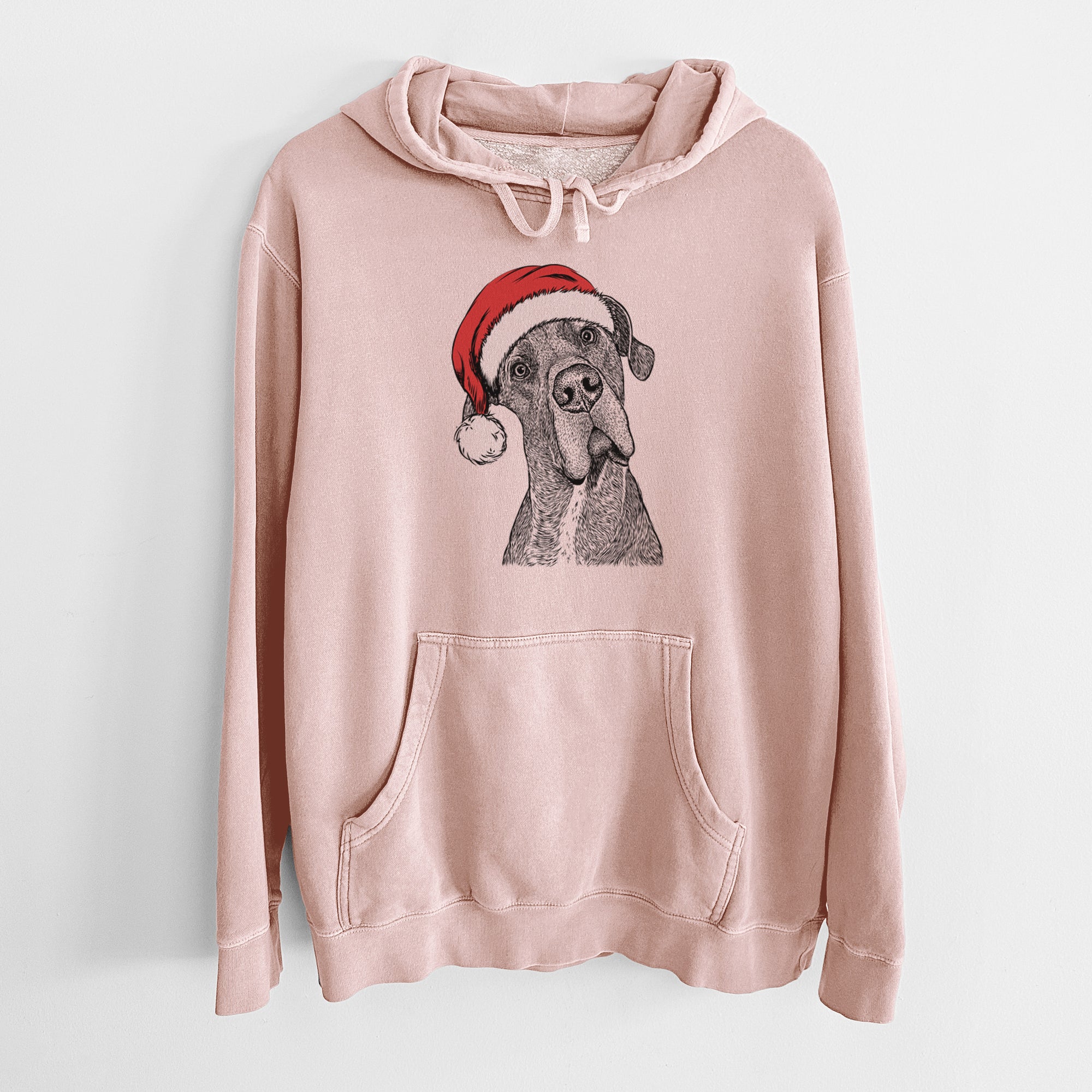 Santa Hat River the Great Dane - Unisex Pigment Dyed Hoodie