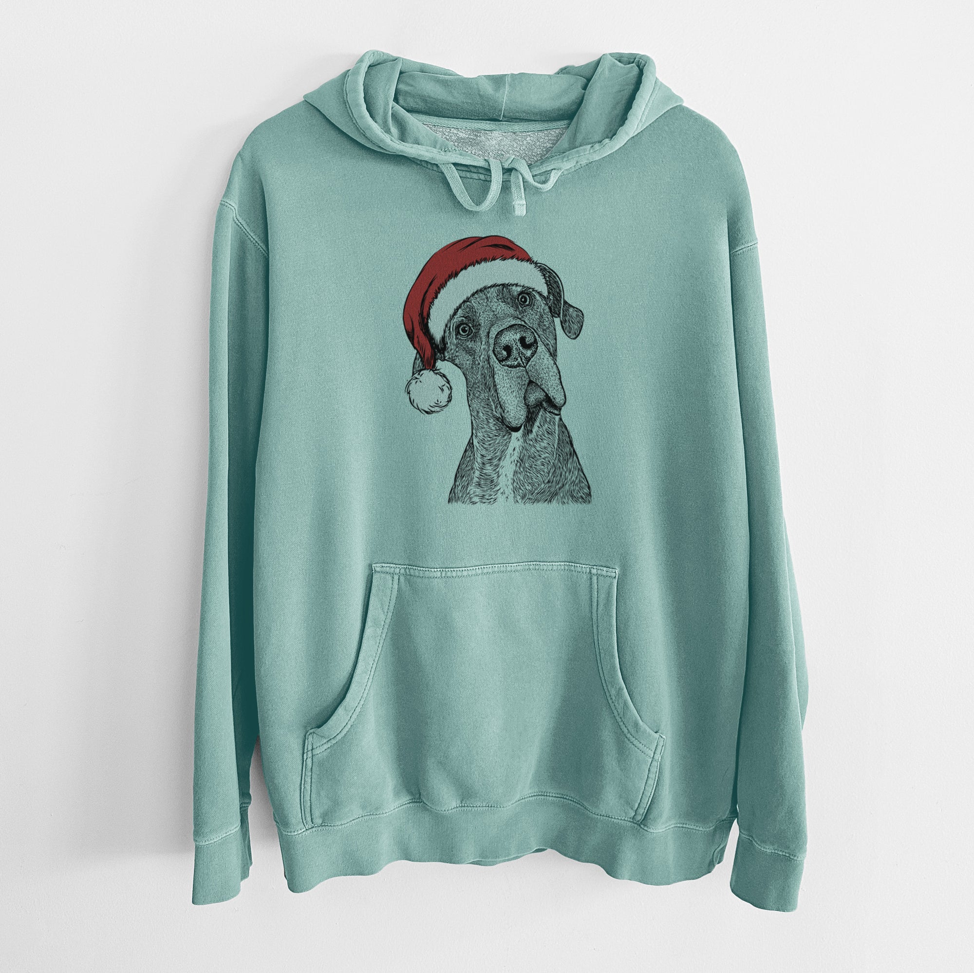 Santa Hat River the Great Dane - Unisex Pigment Dyed Hoodie