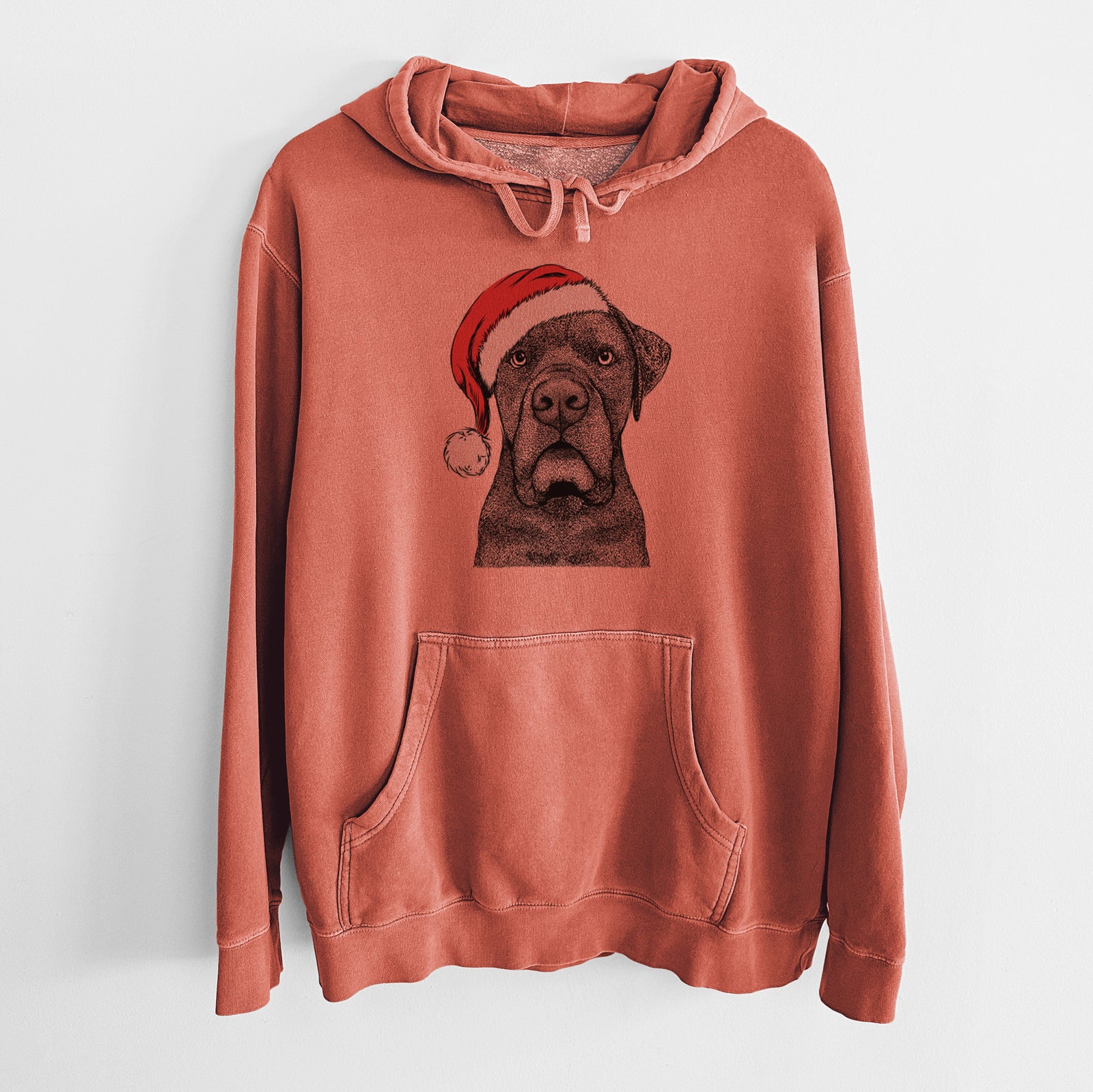Santa Hat Rocco the Cane Corso - Unisex Pigment Dyed Hoodie