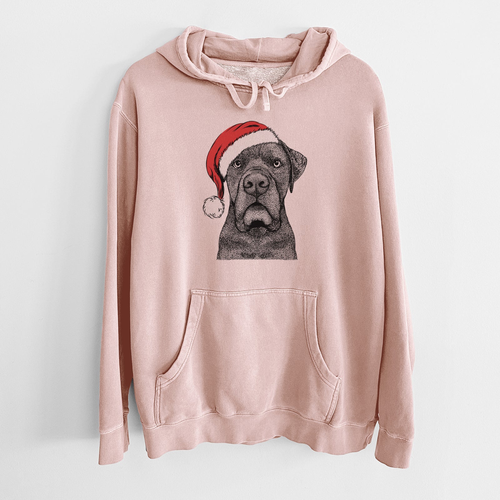 Santa Hat Rocco the Cane Corso - Unisex Pigment Dyed Hoodie