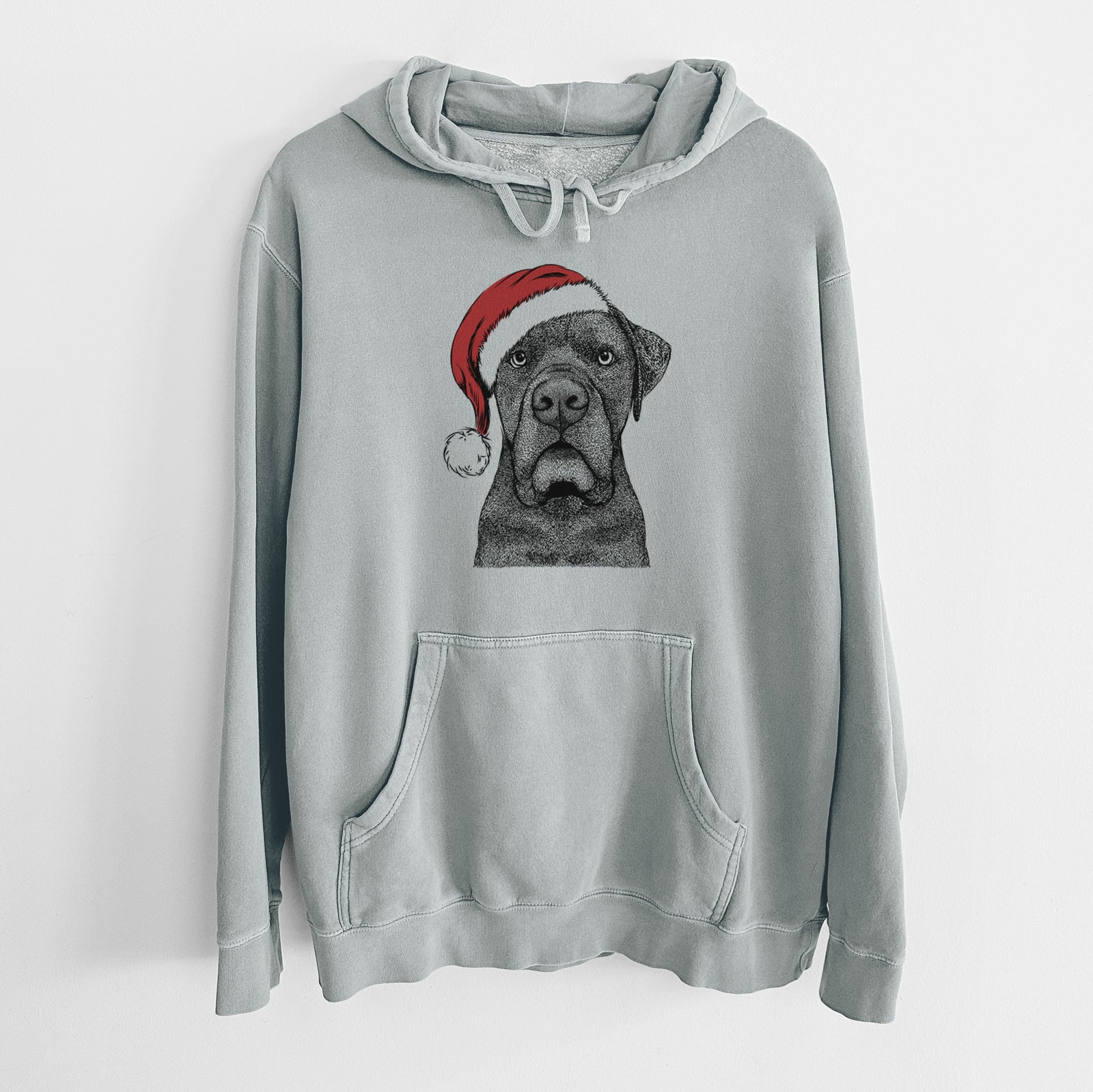 Santa Hat Rocco the Cane Corso - Unisex Pigment Dyed Hoodie