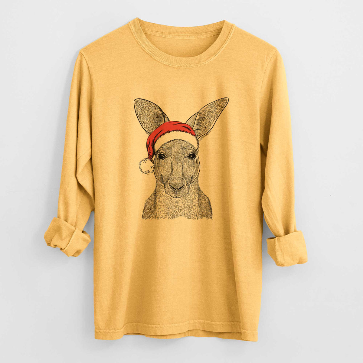 Santa Roger the Red Kangaroo - Men's Heavyweight 100% Cotton Long Sleeve