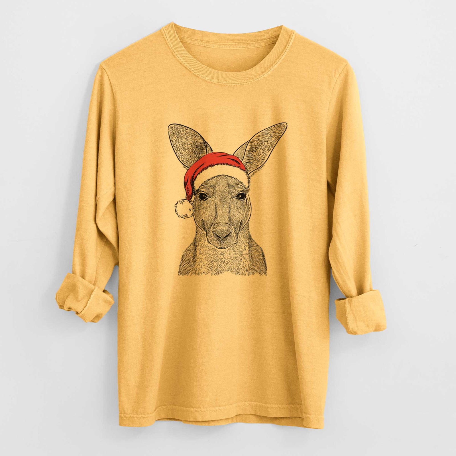 Santa Roger the Red Kangaroo - Men's Heavyweight 100% Cotton Long Sleeve