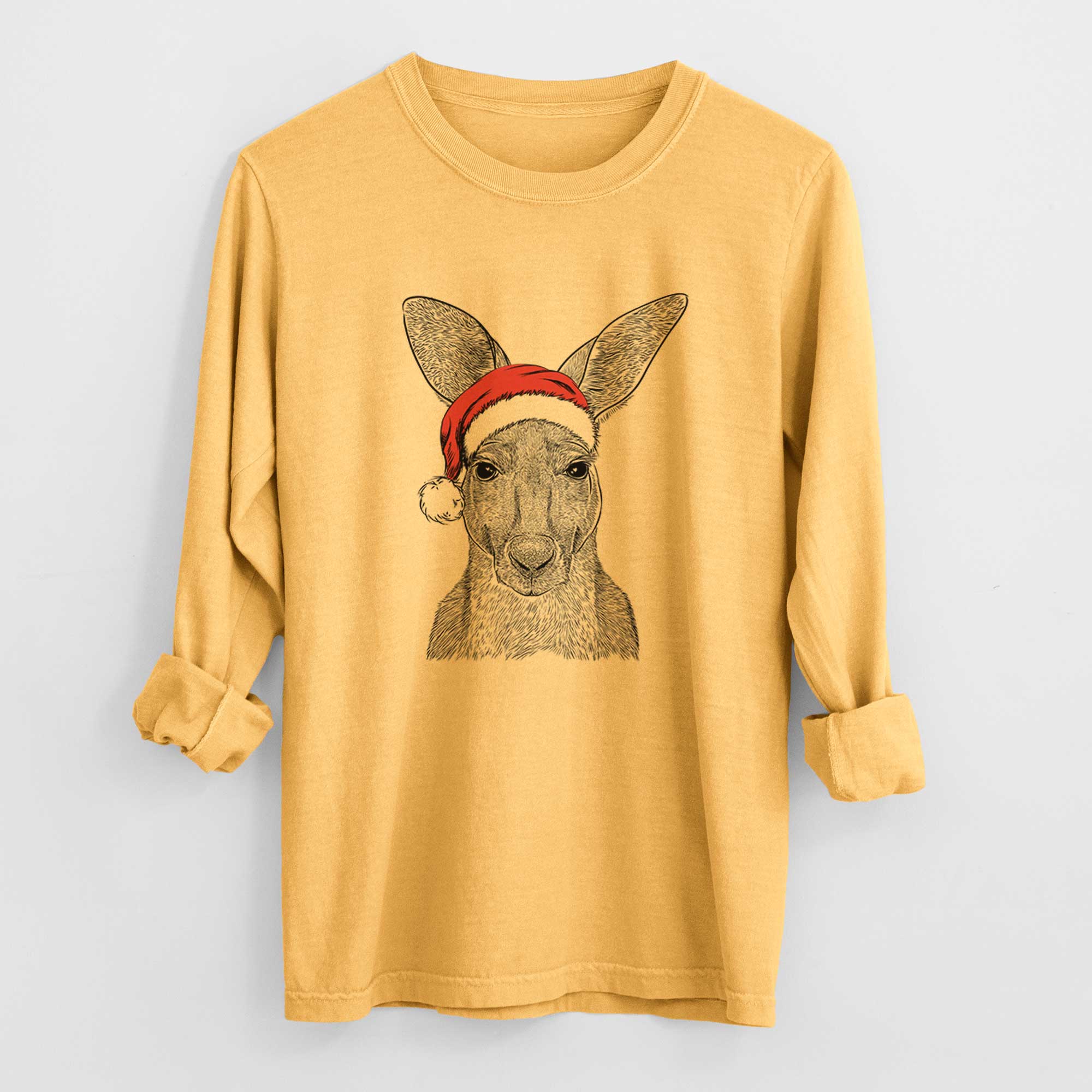 Santa Roger the Red Kangaroo - Men's Heavyweight 100% Cotton Long Sleeve