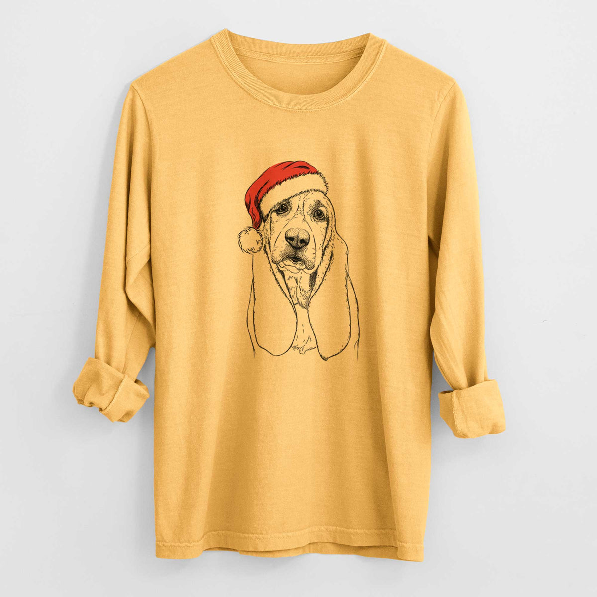 Santa Rolo the Basset Hound - Men's Heavyweight 100% Cotton Long Sleeve