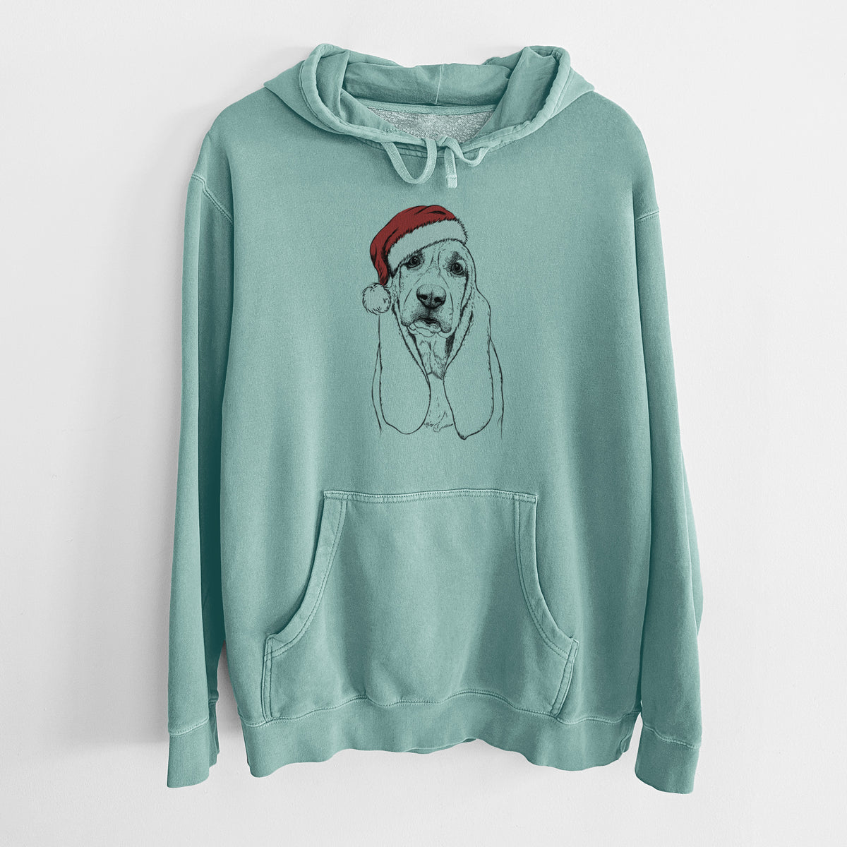 Santa Hat Rolo the Basset Hound - Unisex Pigment Dyed Hoodie