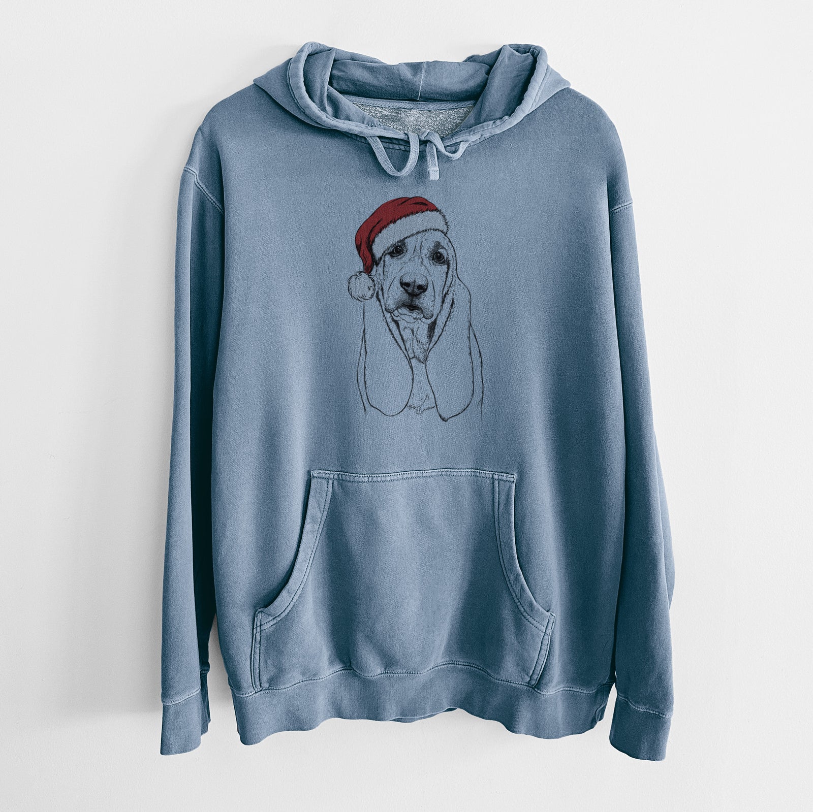 Santa Hat Rolo the Basset Hound - Unisex Pigment Dyed Hoodie