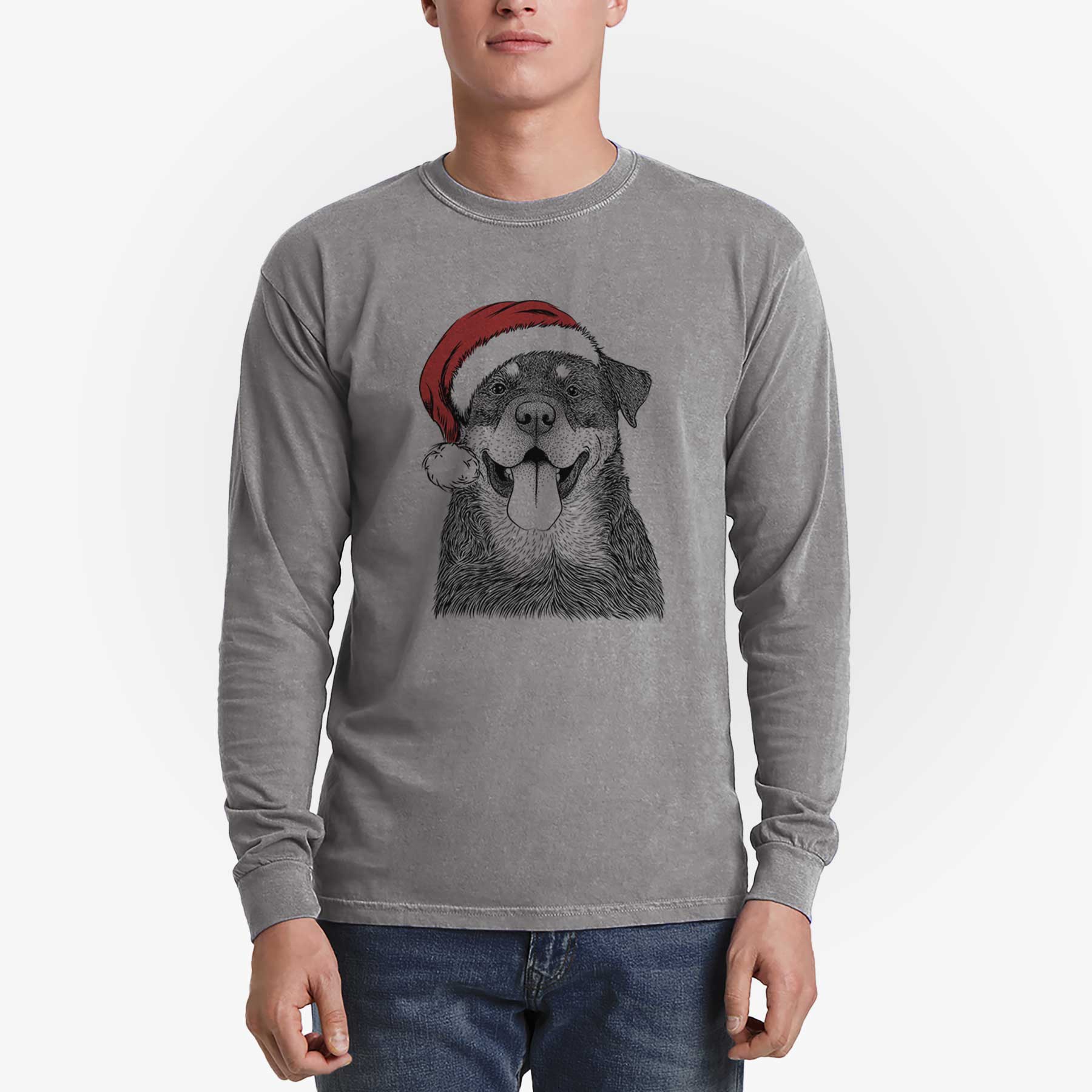 Santa Romeo the Rottweiler - Men's Heavyweight 100% Cotton Long Sleeve