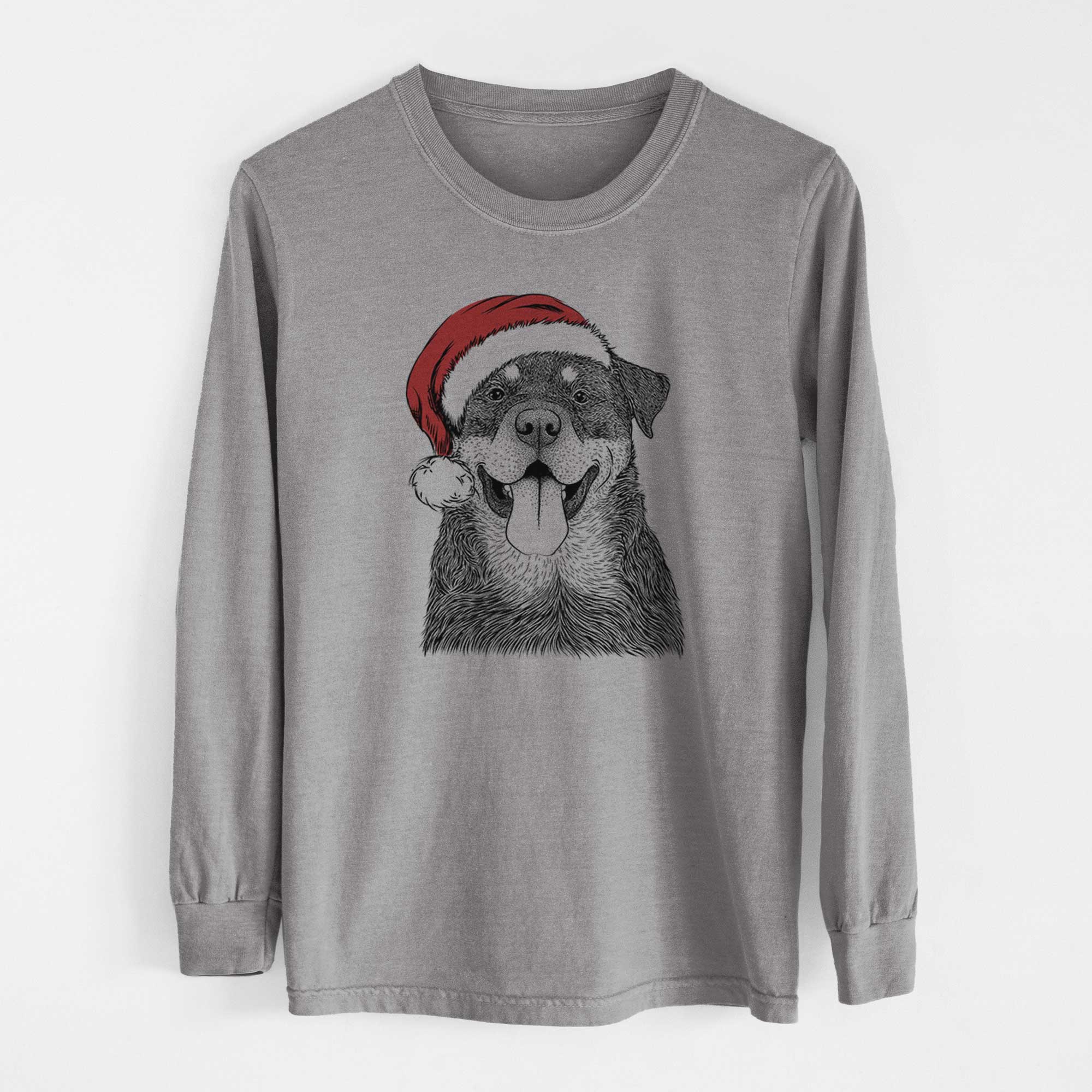 Santa Romeo the Rottweiler - Men's Heavyweight 100% Cotton Long Sleeve