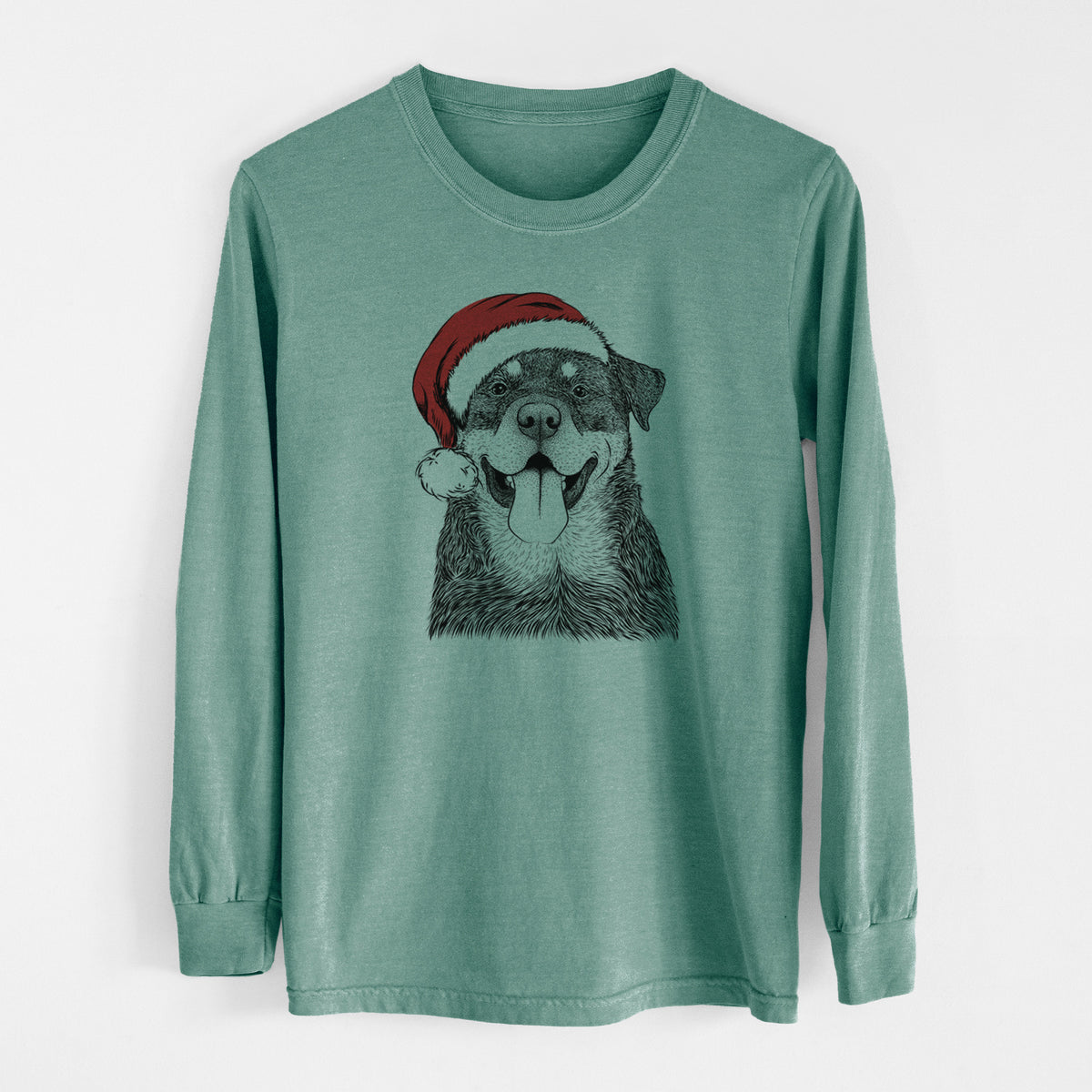 Santa Romeo the Rottweiler - Men's Heavyweight 100% Cotton Long Sleeve