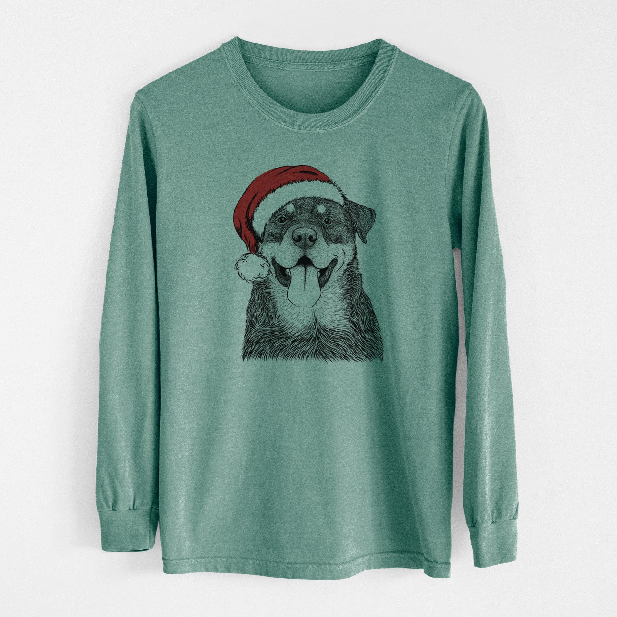 Santa Romeo the Rottweiler - Men's Heavyweight 100% Cotton Long Sleeve