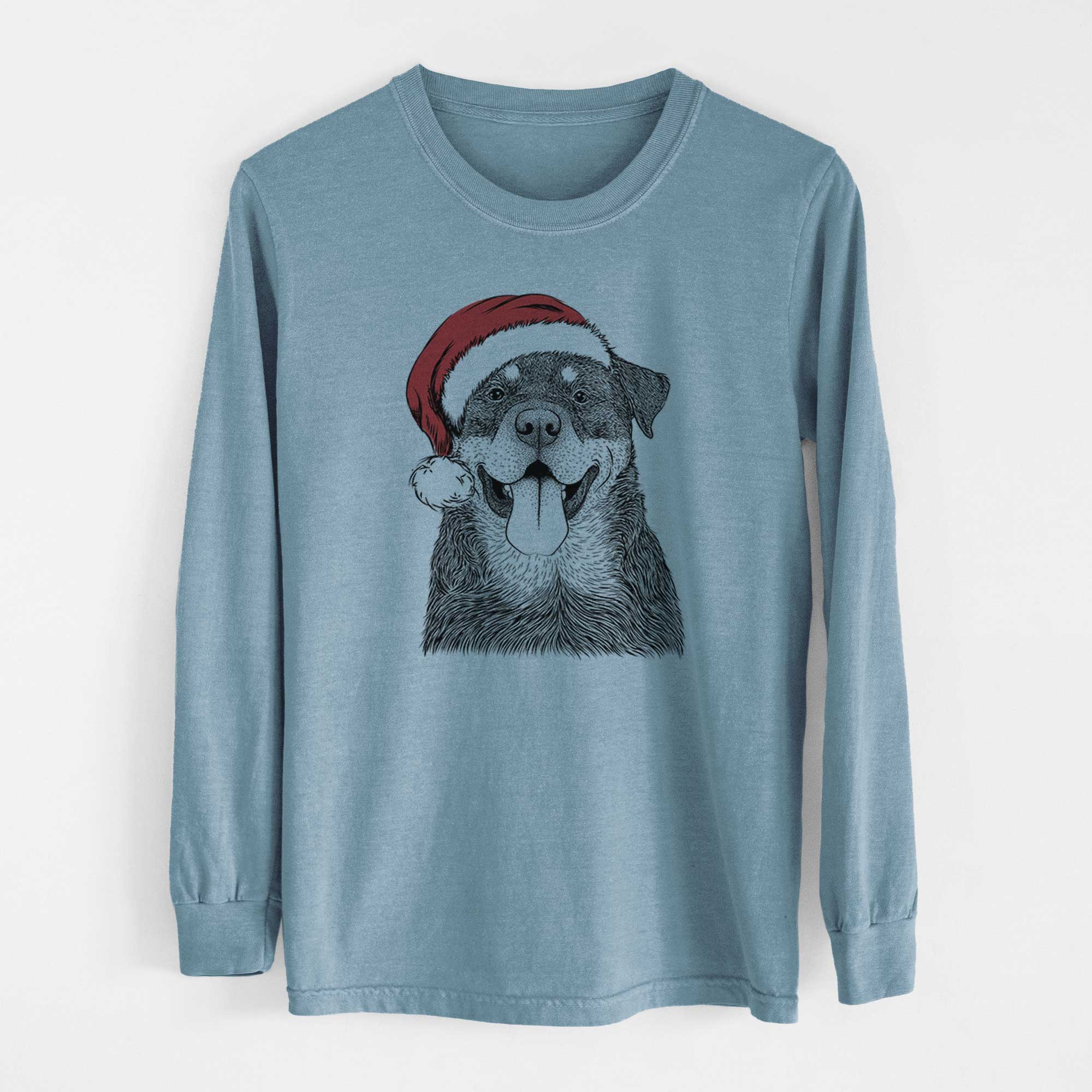 Santa Romeo the Rottweiler - Men's Heavyweight 100% Cotton Long Sleeve