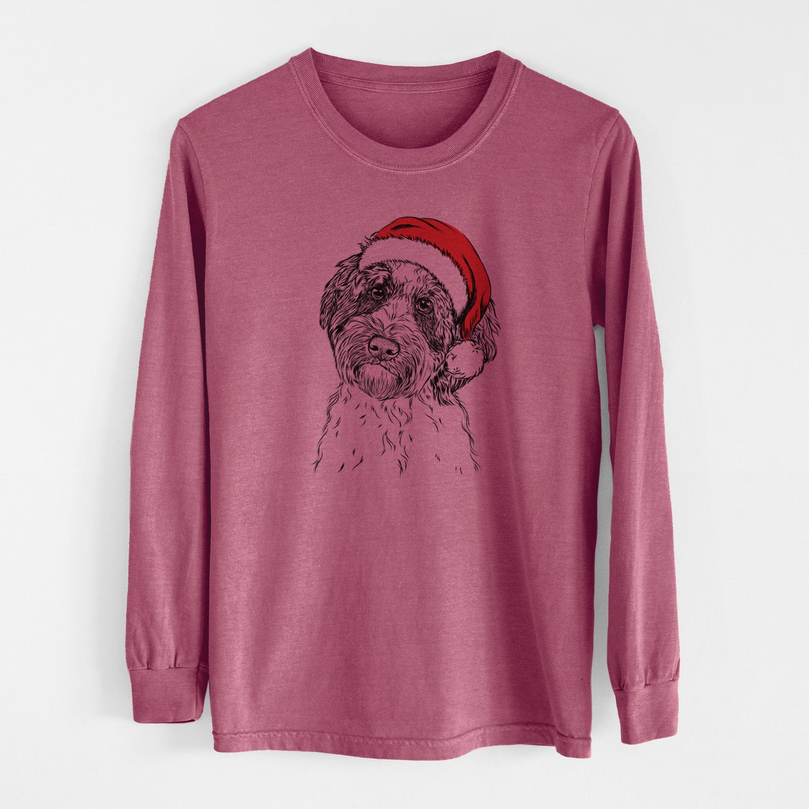 Santa Rooney the Aussiedoodle - Men's Heavyweight 100% Cotton Long Sleeve