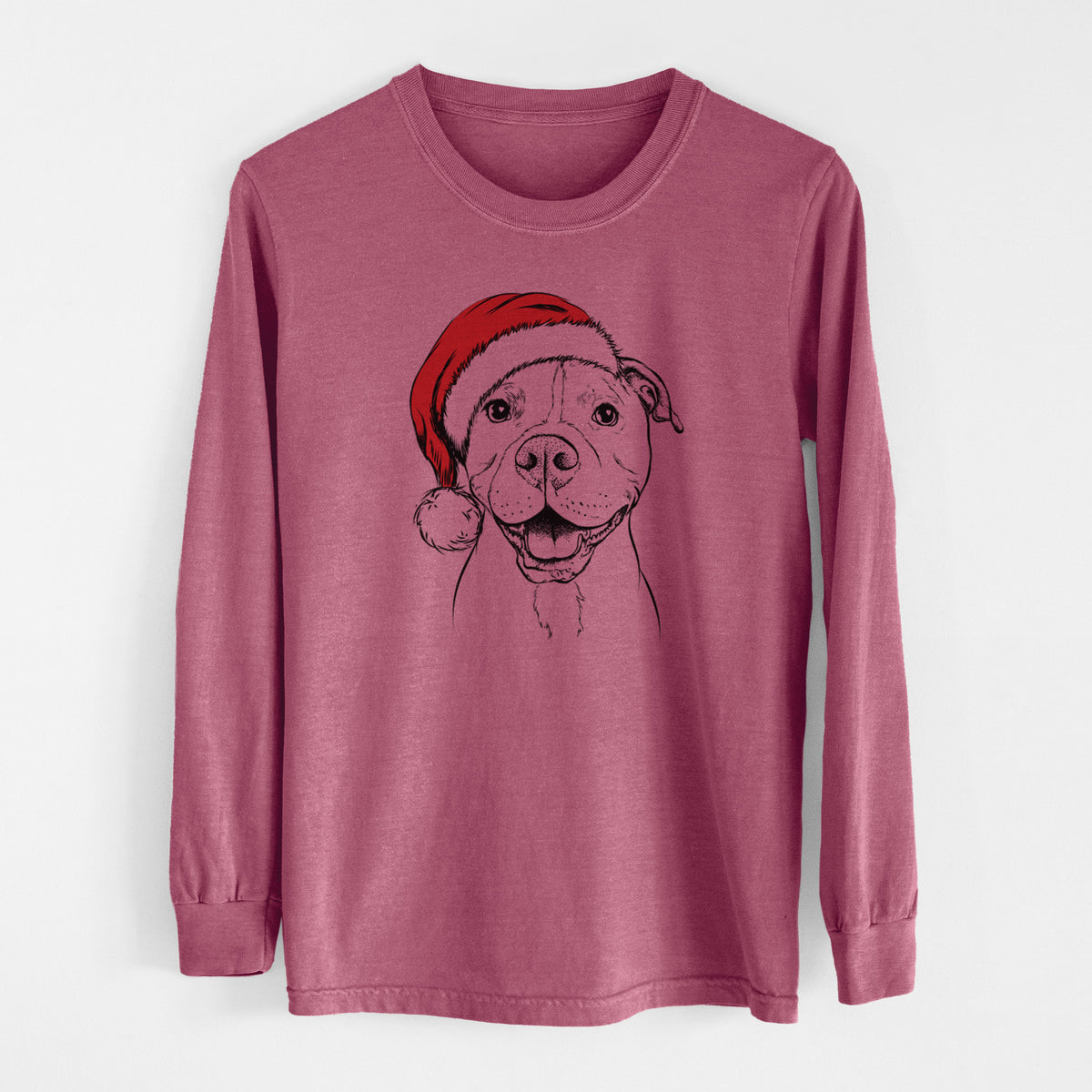 Santa Roscoe the Pitbull - Men's Heavyweight 100% Cotton Long Sleeve