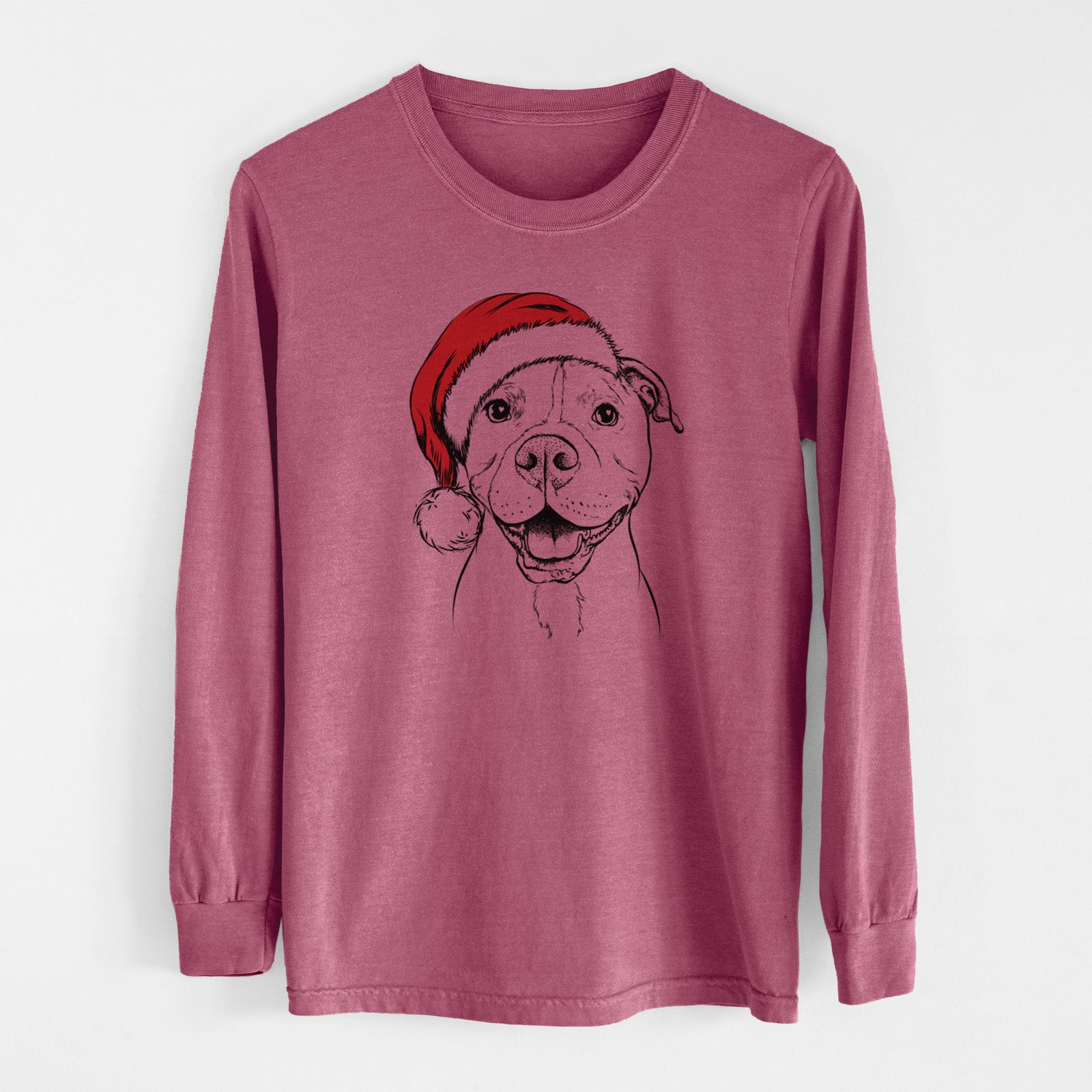 Santa Roscoe the Pitbull - Men's Heavyweight 100% Cotton Long Sleeve