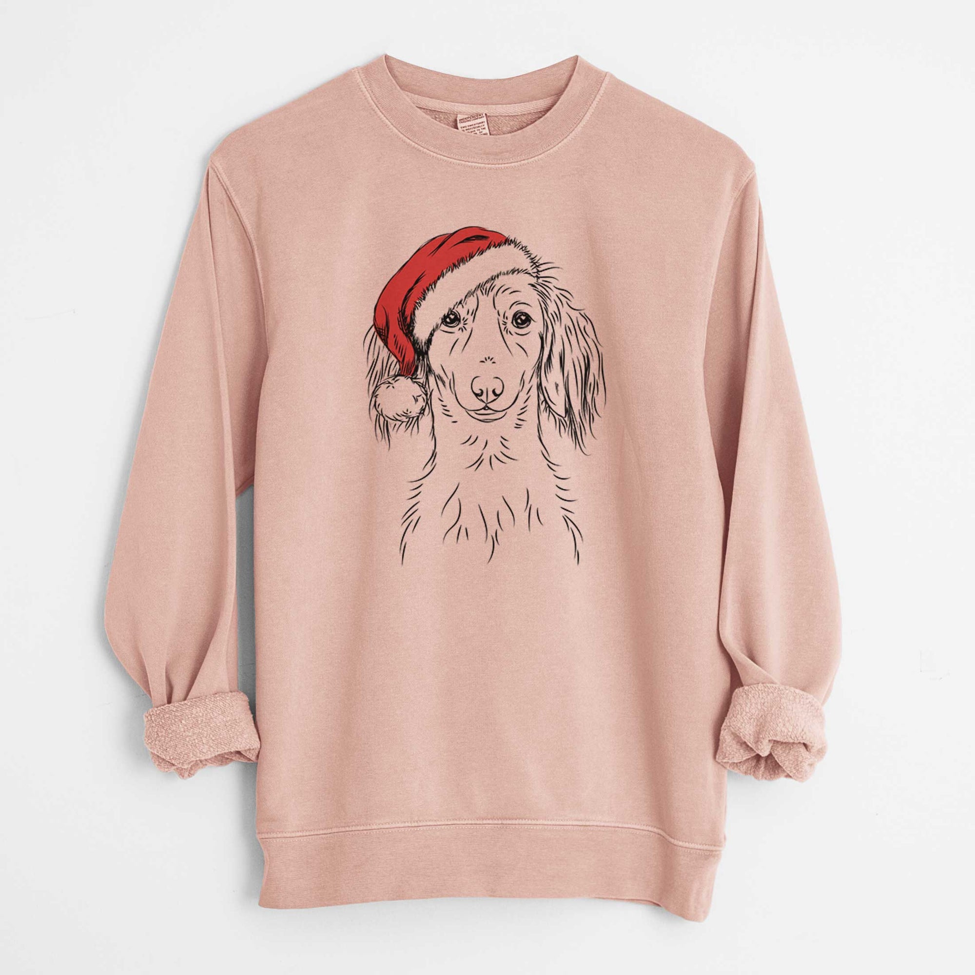 Santa Roux the Long Haired Dachshund - Unisex Pigment Dyed Crew Sweatshirt