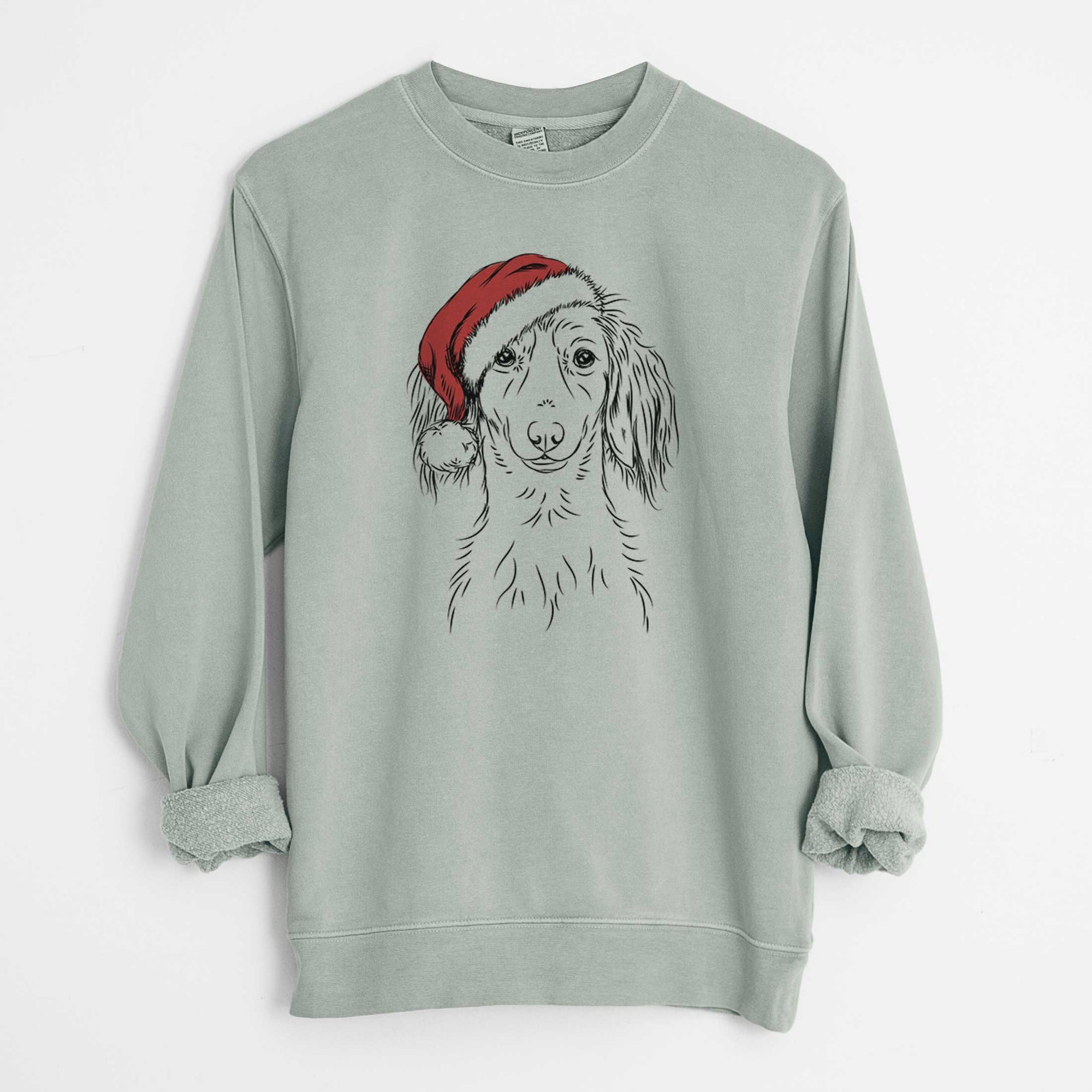 Santa Roux the Long Haired Dachshund - Unisex Pigment Dyed Crew Sweatshirt