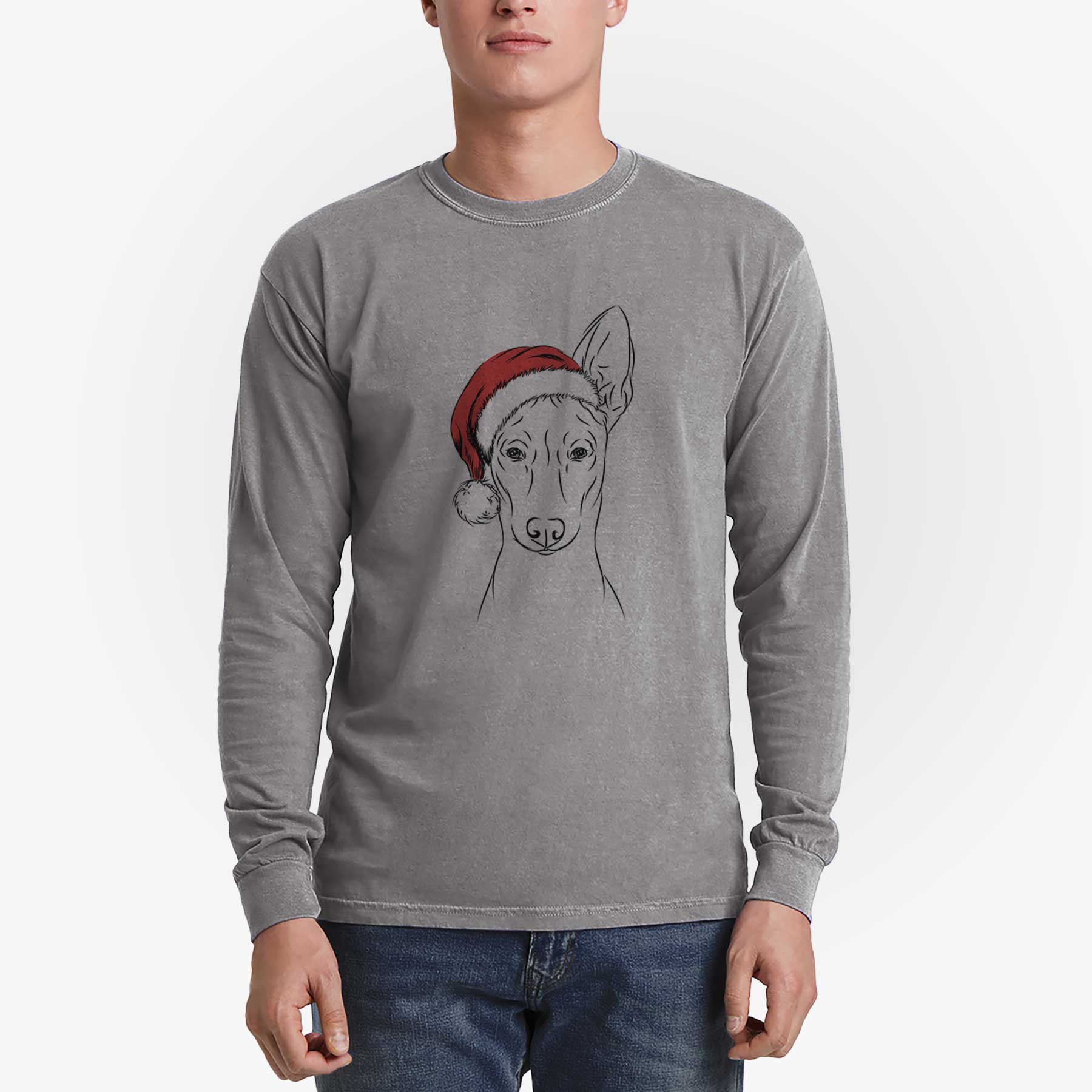 Santa Ruadh the Pharaoh Hound - Men's Heavyweight 100% Cotton Long Sleeve