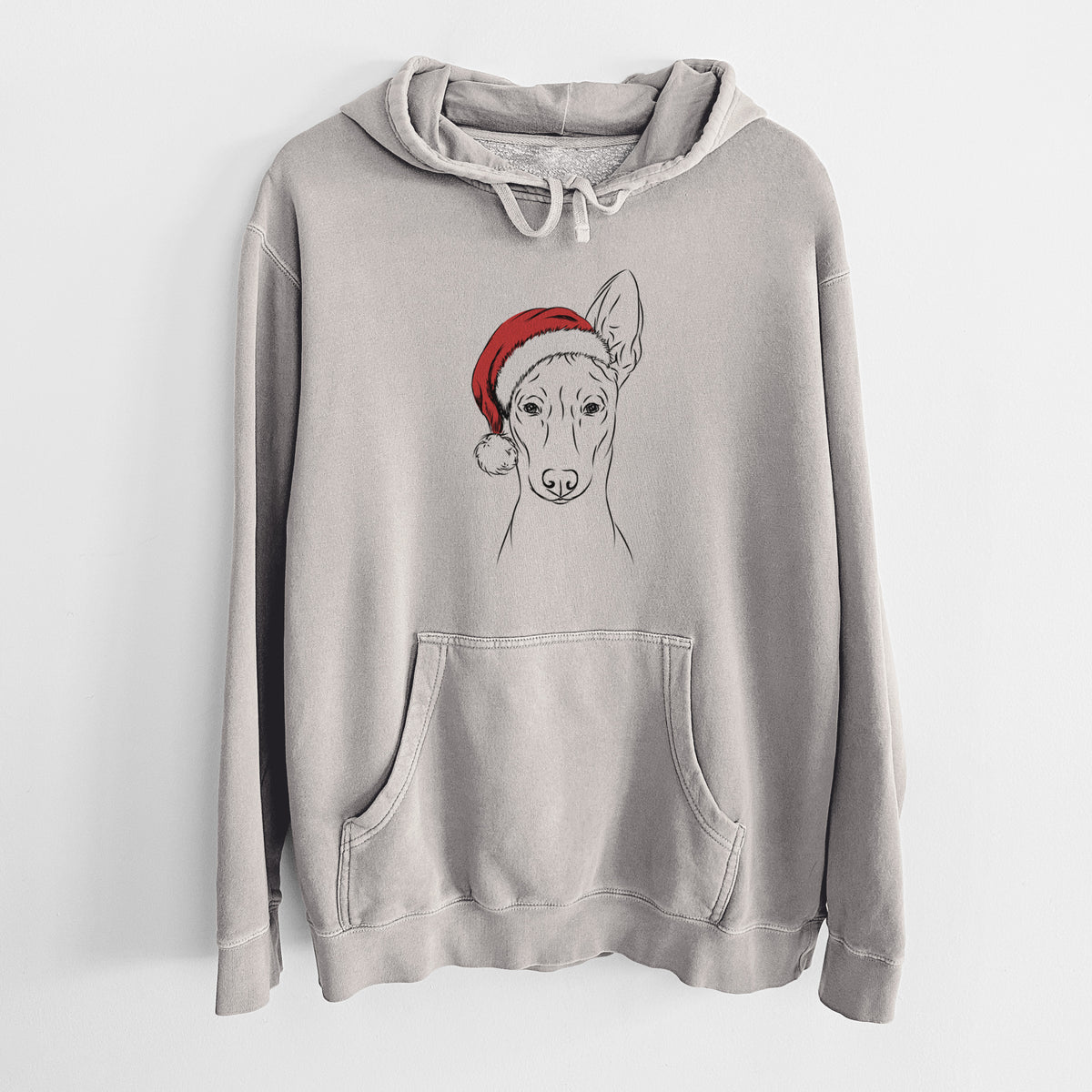 Santa Hat Ruadh the Pharaoh Hound - Unisex Pigment Dyed Hoodie