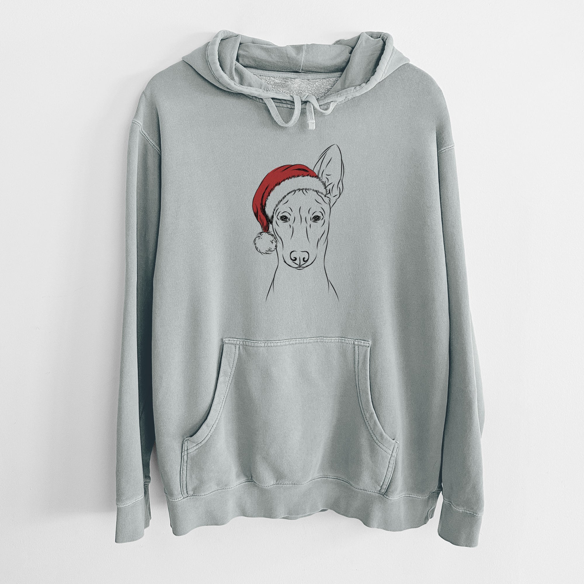 Santa Hat Ruadh the Pharaoh Hound - Unisex Pigment Dyed Hoodie